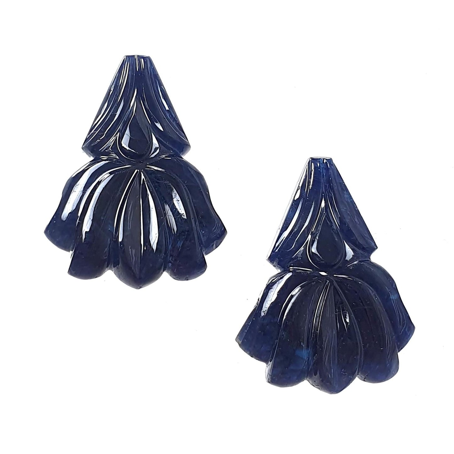 Dark Blue Sapphire Gemstone Carving: 49.40cts Natural Untreated Unheated Sapphire Hand Carved Fancy Shape 25*18mm Pair