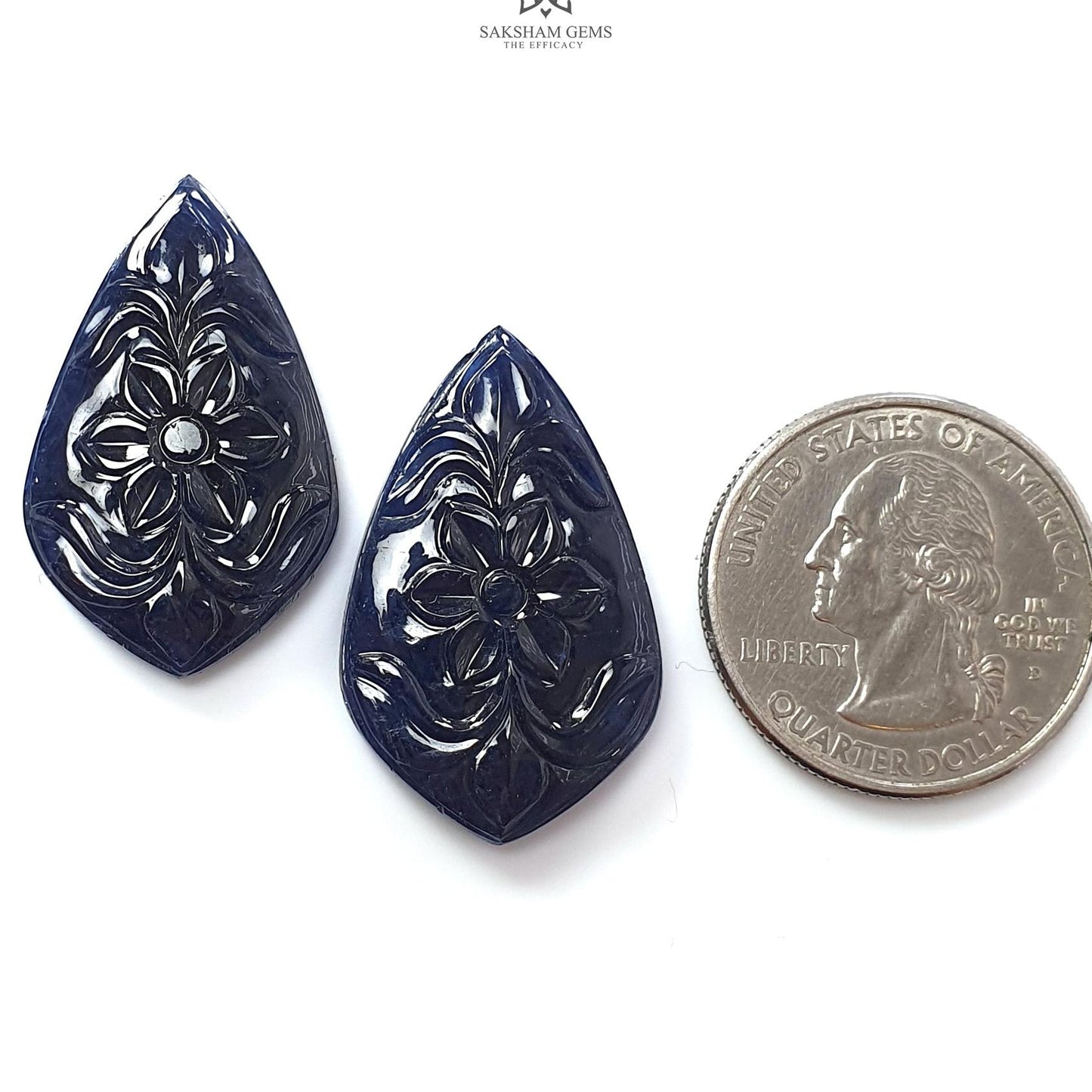 Dark Blue Sapphire Gemstone Carving: 61.60cts Natural Untreated Unheated Sapphire Hand Carved Fancy Shape 31*19mm Pair