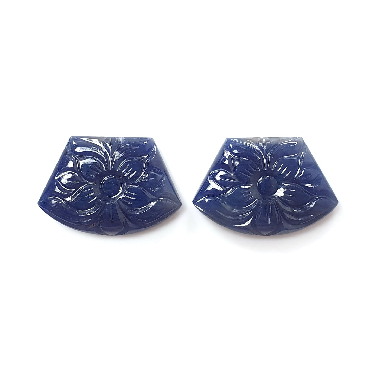 Blue Sapphire Gemstone Carving: 38.00cts Natural Untreated Unheated Sapphire September Birthstone Hand Carved Fancy Shape 24*16mm Pair