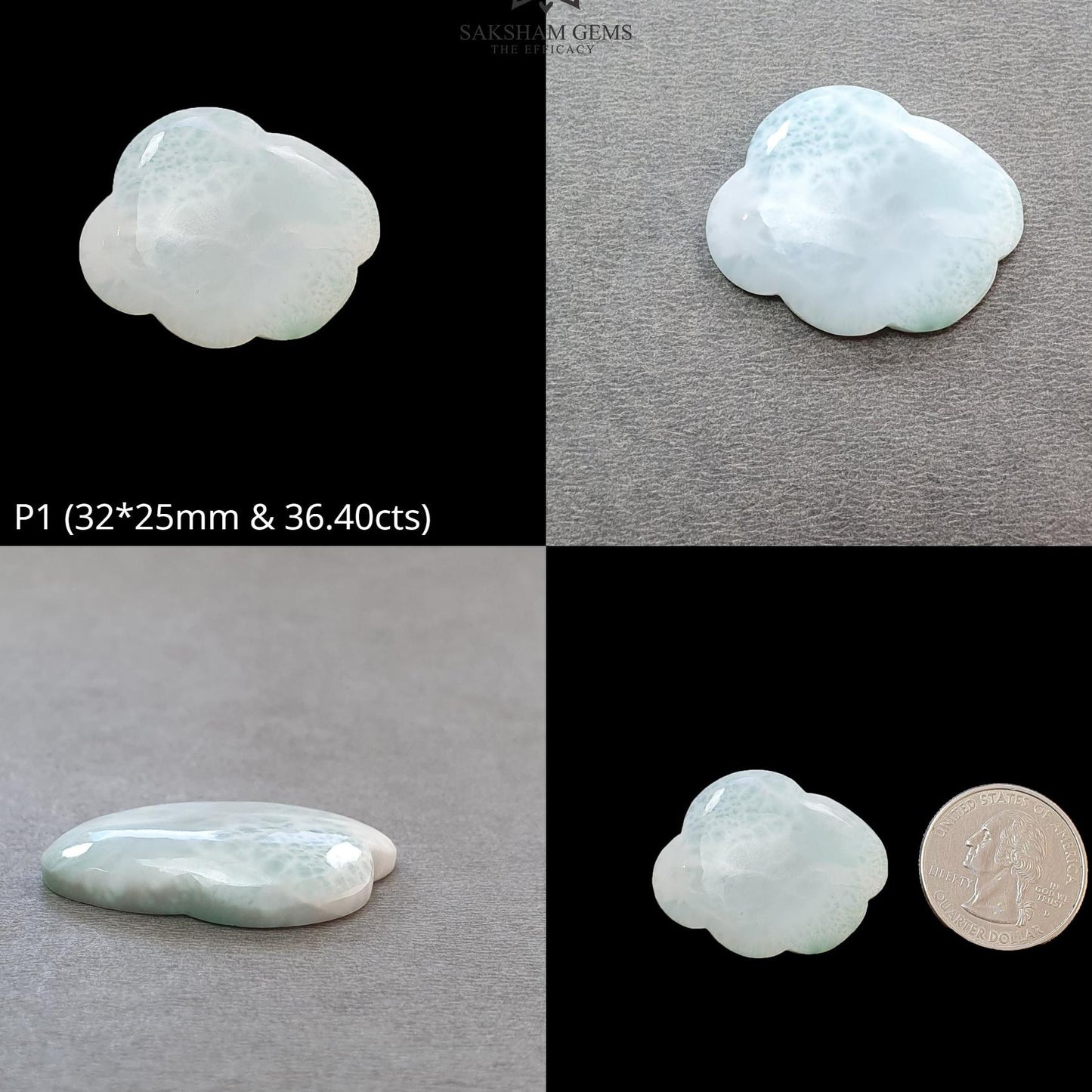 BLUE LARIMAR Gemstone Carving : Natural Untreated Unheated Larimar Bi-Color Hand Carved Cloud