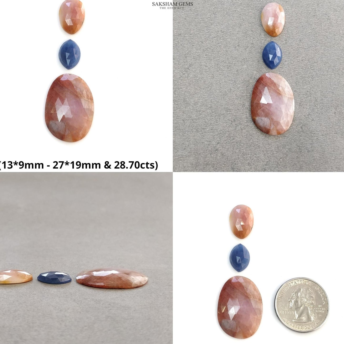 Pink & Blue Sapphire Gemstone Rose Cut : Natural Untreated Unheated Pear Oval And Marquise Shape 3pcs Sets For Jewelry