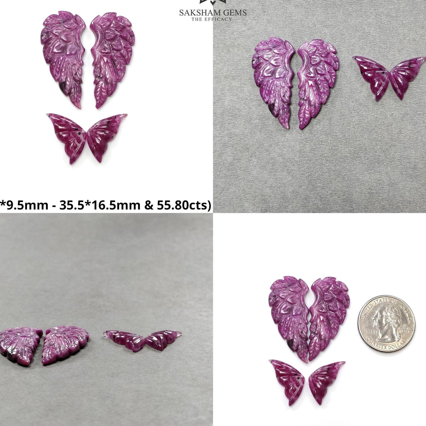 Blue Sapphire & Ruby Gemstone Carving : Natural Untreated Unheated Sapphire, Ruby Hand Carved Butterfly And Angel Wings Sets