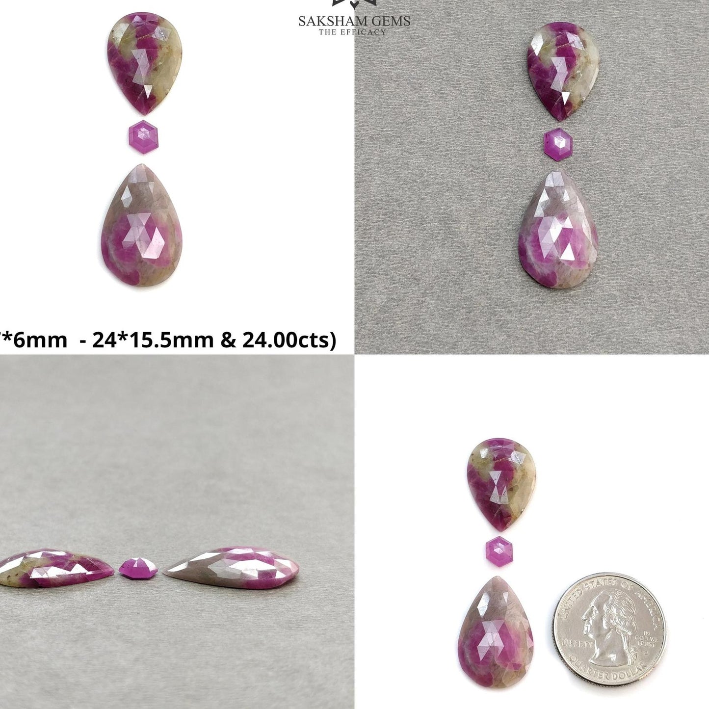 Multi Sapphire Gemstone Rose Cut : Natural Untreated Unheated Sapphire Bi-Color Pear Hexagon Shape 3pcs Sets For Jewelry
