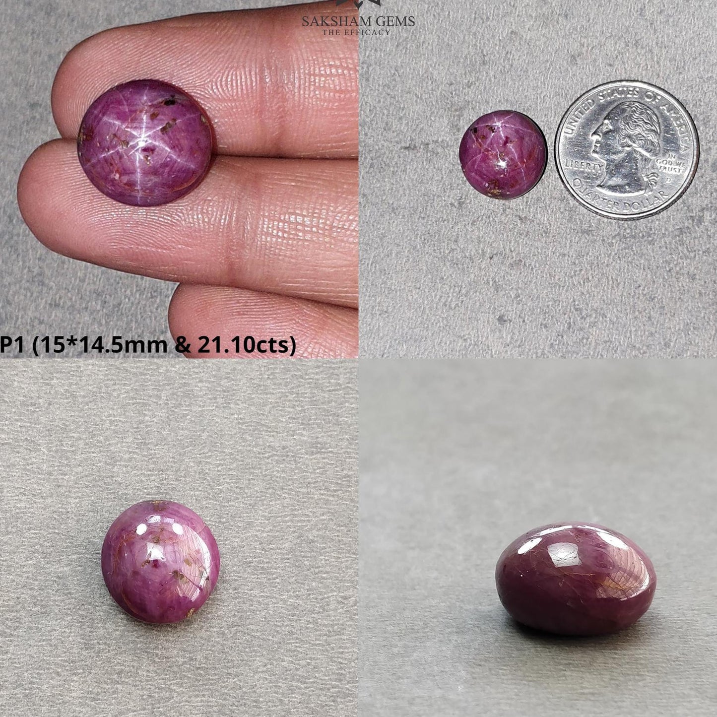 Star Ruby Gemstone Cabochon : 21cts - 60cts Natural Untreated Unheated Red 6Ray Star Ruby Oval And Round Shape