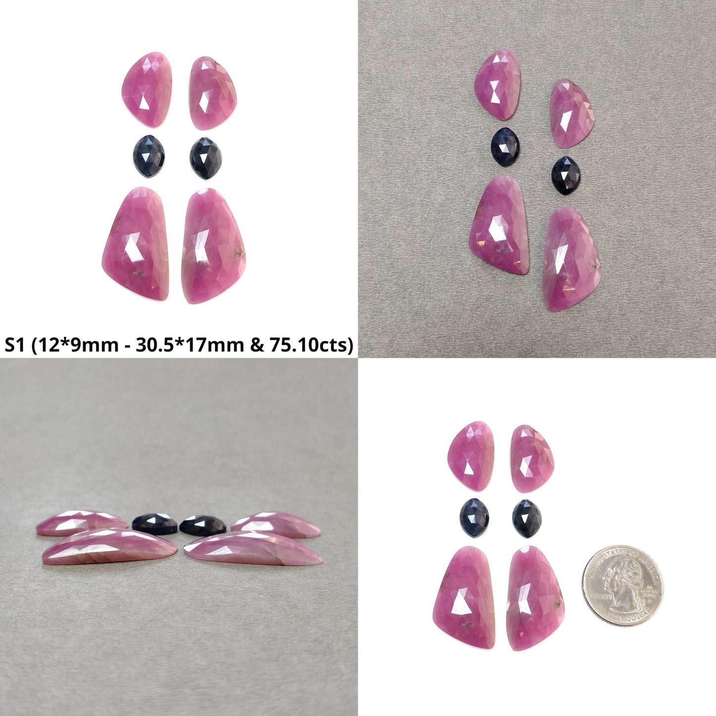 Pink & Chocolate Blue Sapphire Gemstone Rose Cut : Natural Untreated Unheated Round Oval Egg And Uneven Shape 6pcs Sets