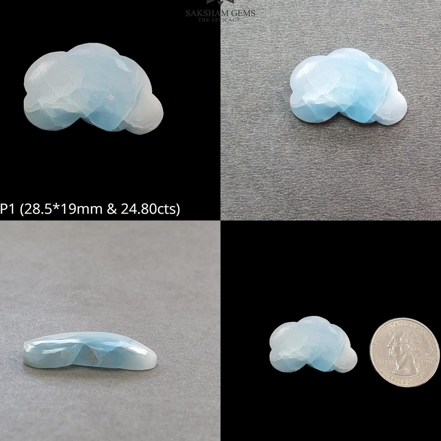 BLUE LARIMAR Gemstone Carving : Natural Untreated Unheated Larimar Bi-Color Hand Carved Cloud