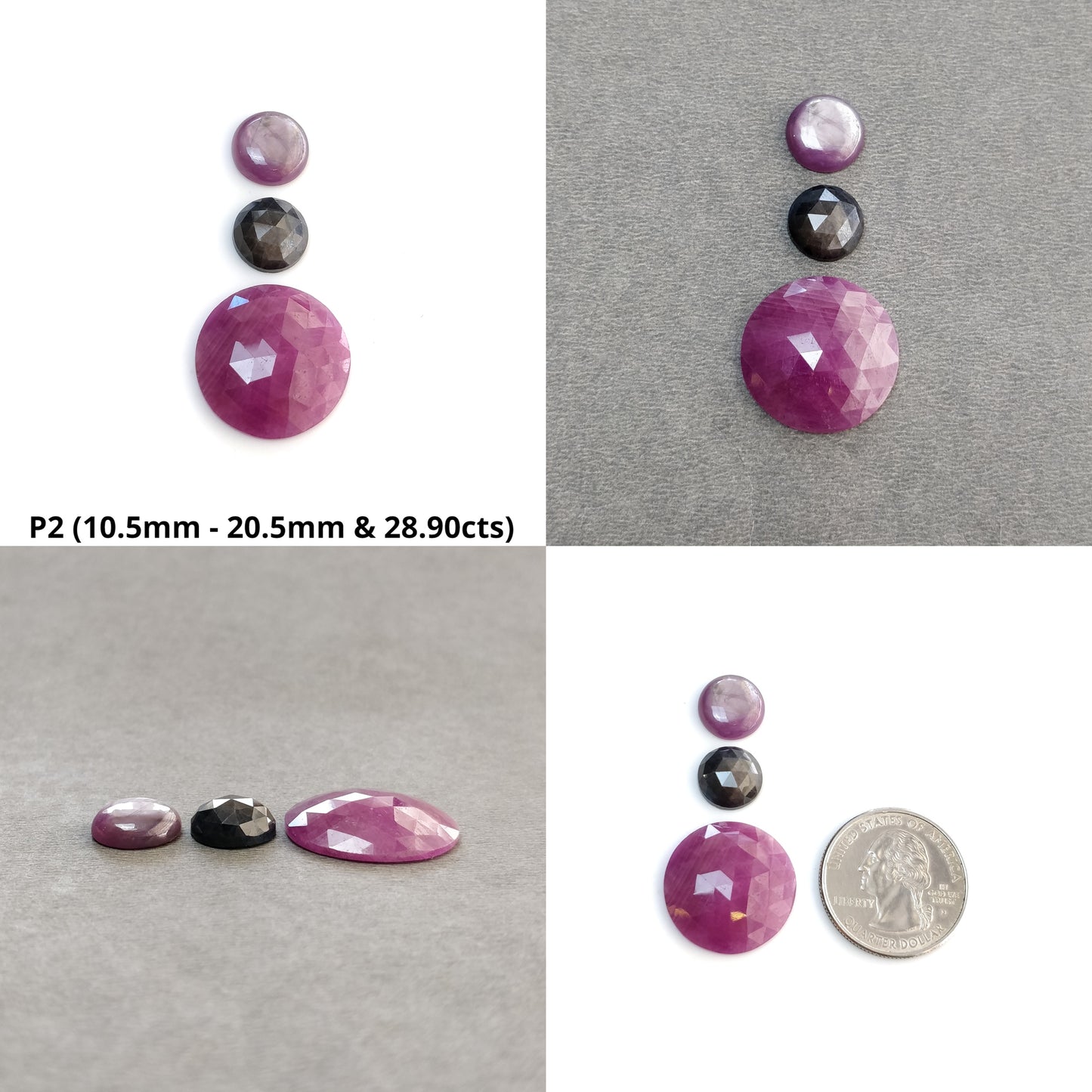 Pink & Yellow Blue Sapphire Gemstone Rose Cut : Natural Untreated Unheated Round Cushion And Oval Shape 3pcs Sets