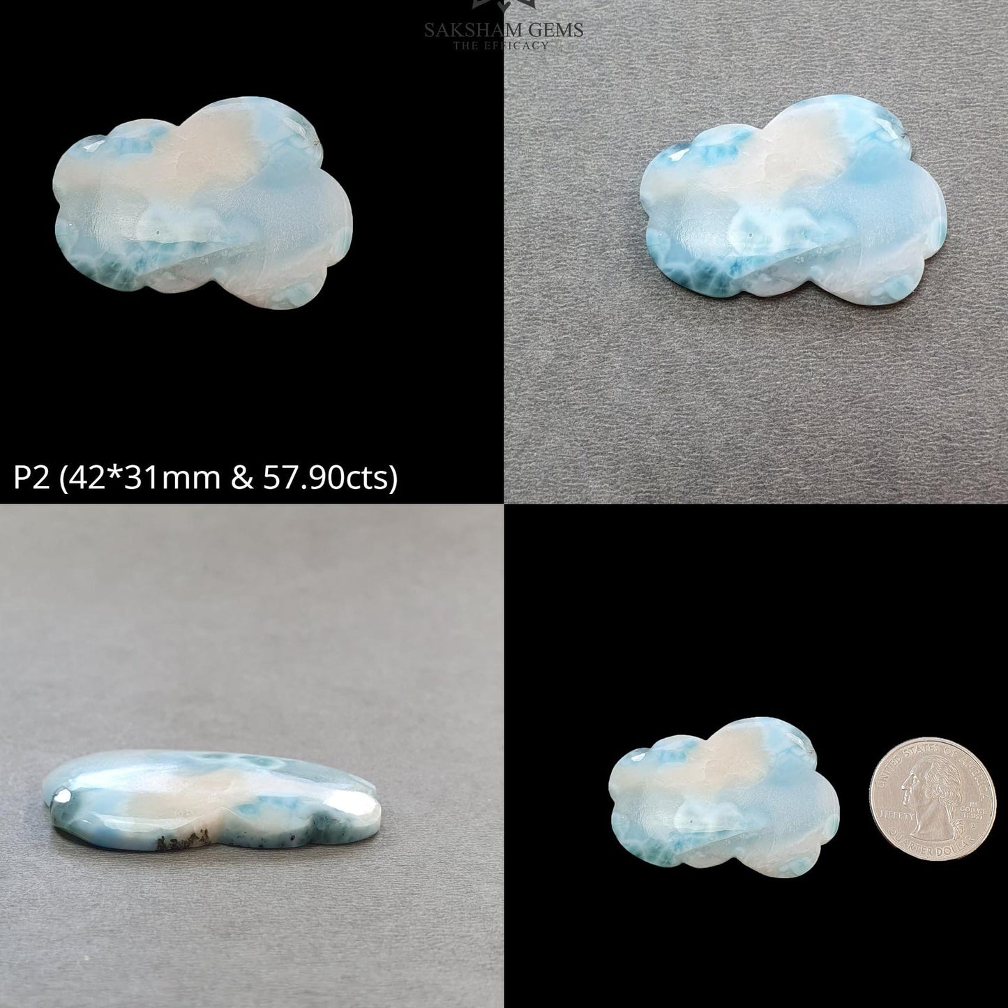 BLUE LARIMAR Gemstone Carving : Natural Untreated Unheated Larimar Bi-Color Hand Carved Cloud
