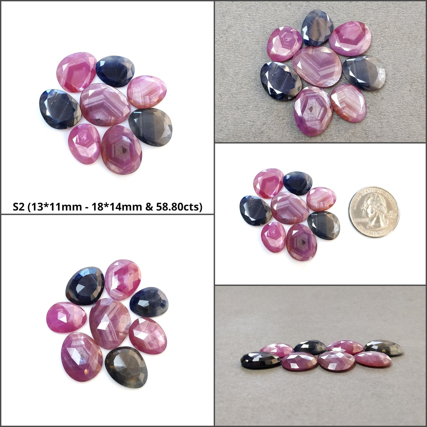 Blue & Raspberry Sapphire Gemstone Normal Cut : Natural Untreated Unheated Pink Sheen Sapphire Egg Shape Lots
