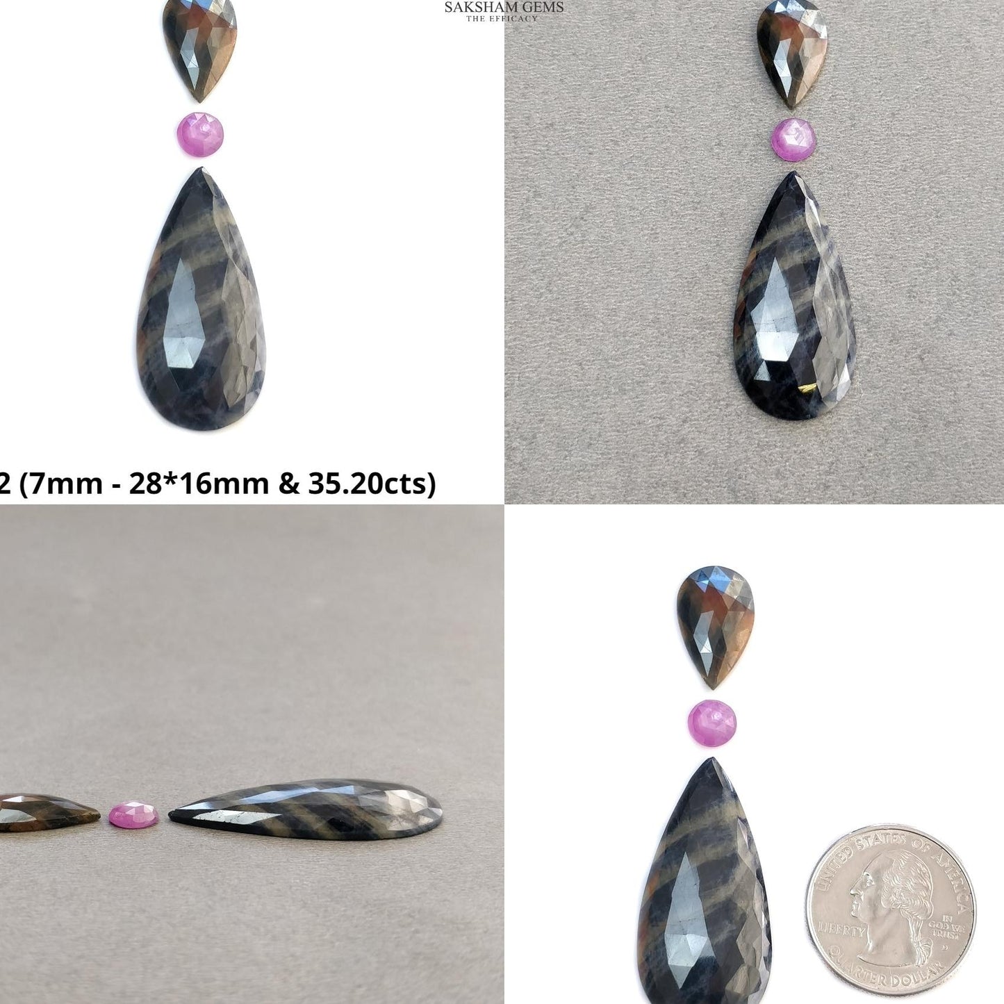 Multi Sapphire Gemstone Rose Cut : Natural Untreated Unheated Sapphire Bi-Color Pear Shape Sets For Jewelry