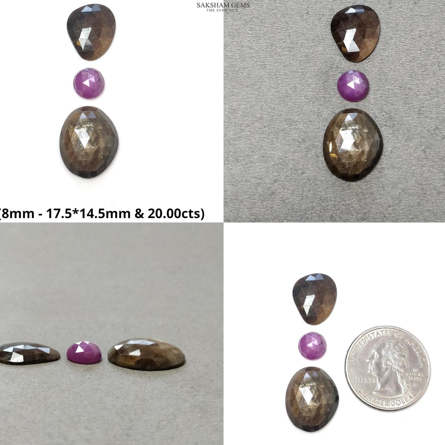Golden Brown CHOCOLATE And PINK SAPPHIRE Gemstone Rose Cut : Natural Untreated Round Cushion & Uneven Shape 3pcs