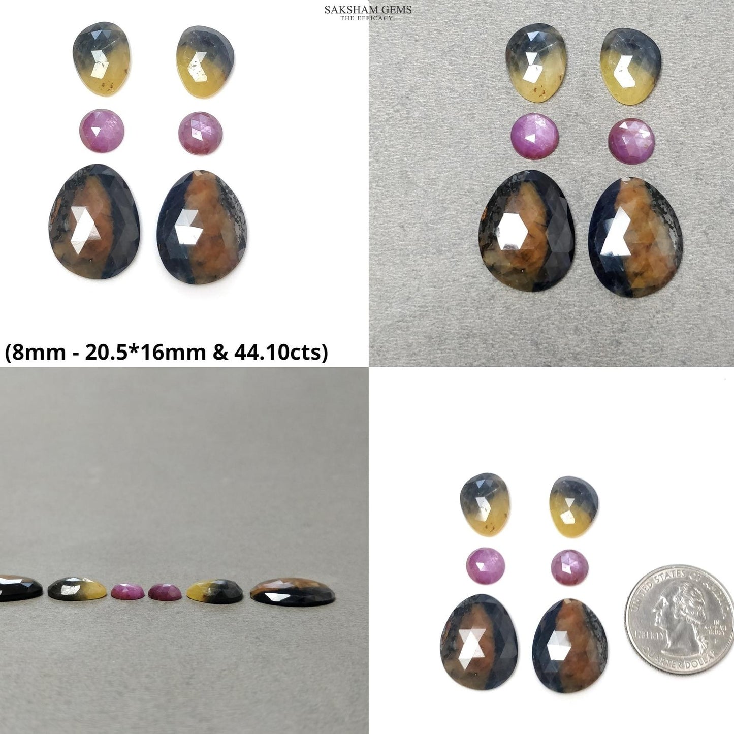 Silver Blue & Multi Sapphire Gemstone Rose Cut : Natural Untreated Unheated Sapphire Bi-Color Uneven Round Shape Sets For Jewelry