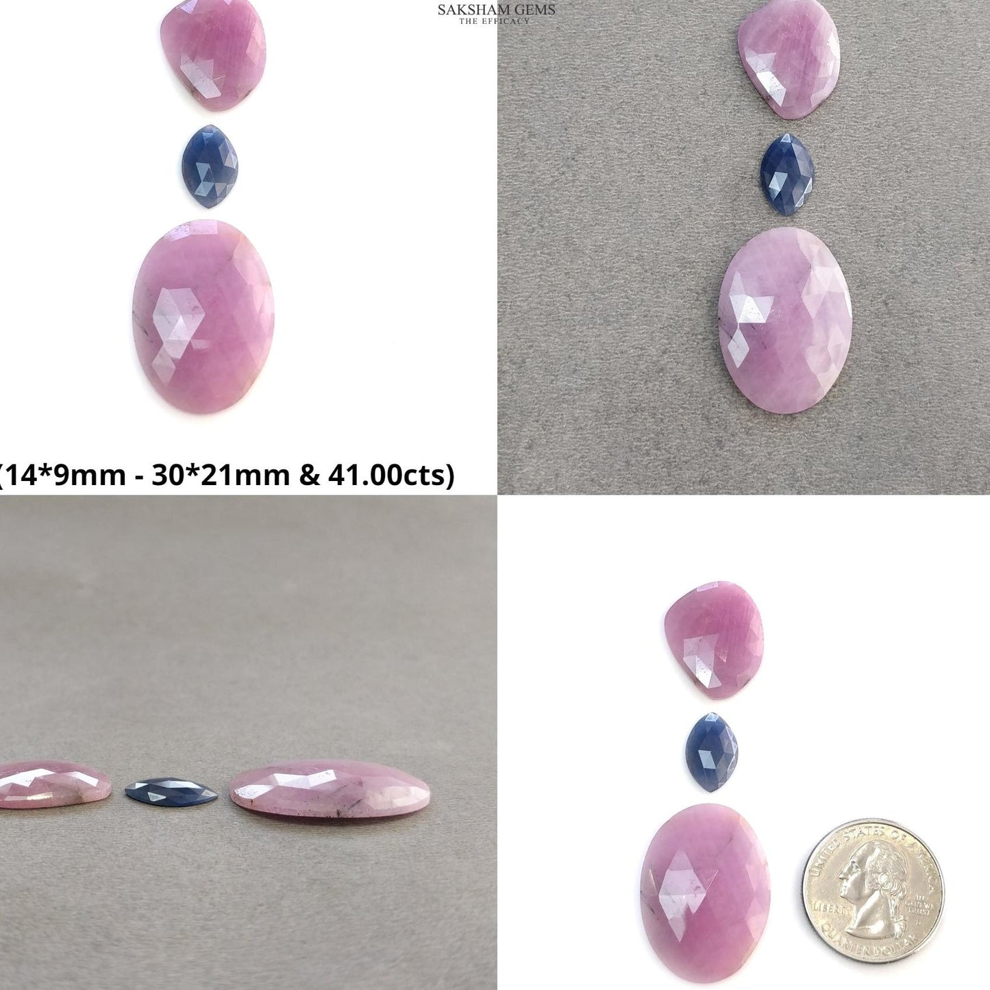 Pink & Blue Sapphire Gemstone Rose Cut : Natural Untreated Unheated Pear Oval And Marquise Shape 3pcs Sets For Jewelry