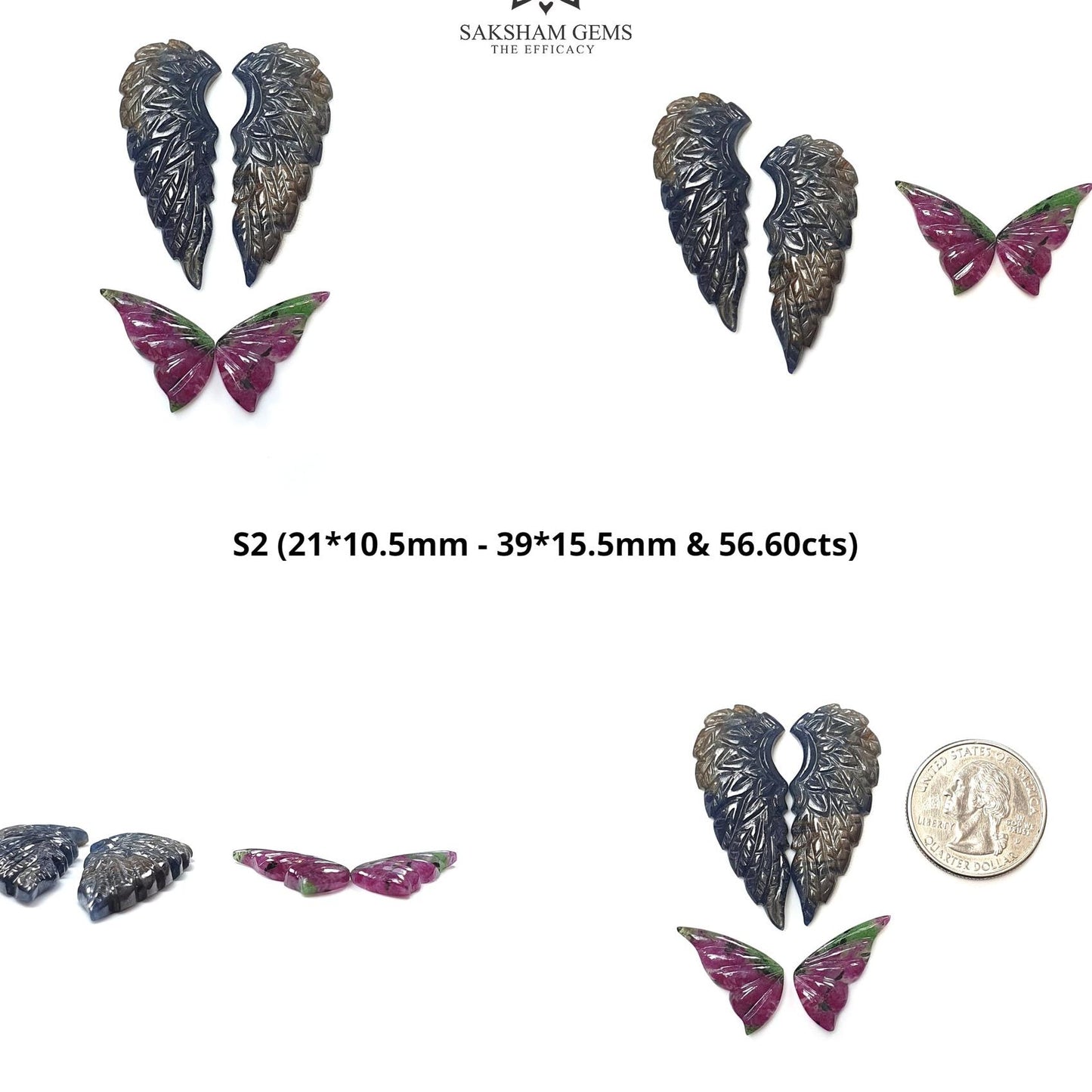 Blue Sapphire & Ruby Gemstone Carving : Natural Untreated Unheated Sapphire, Ruby Hand Carved Butterfly And Angel Wings Sets