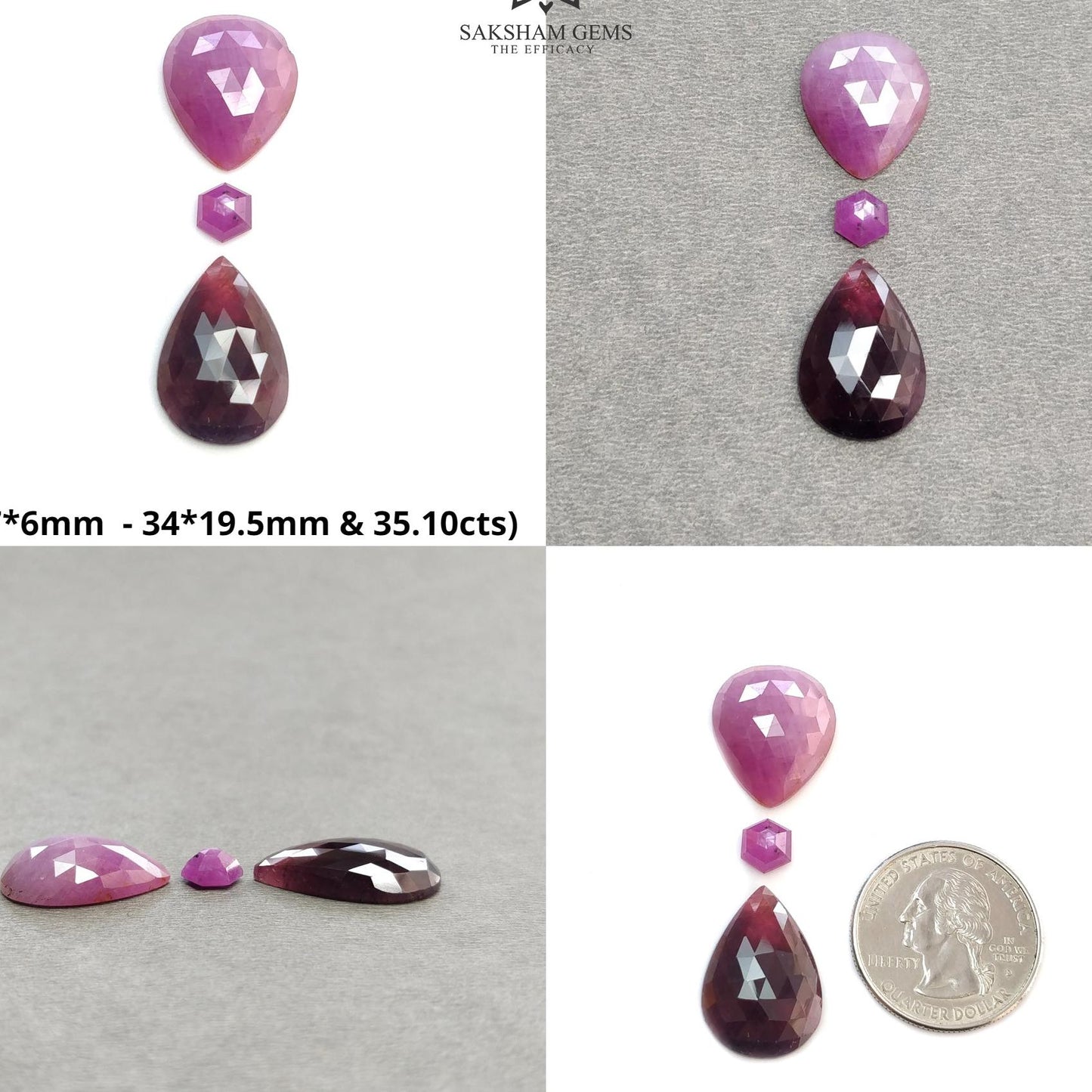 Multi Sapphire Gemstone Rose Cut : Natural Untreated Unheated Sapphire Bi-Color Pear Hexagon Shape 3pcs Sets For Jewelry