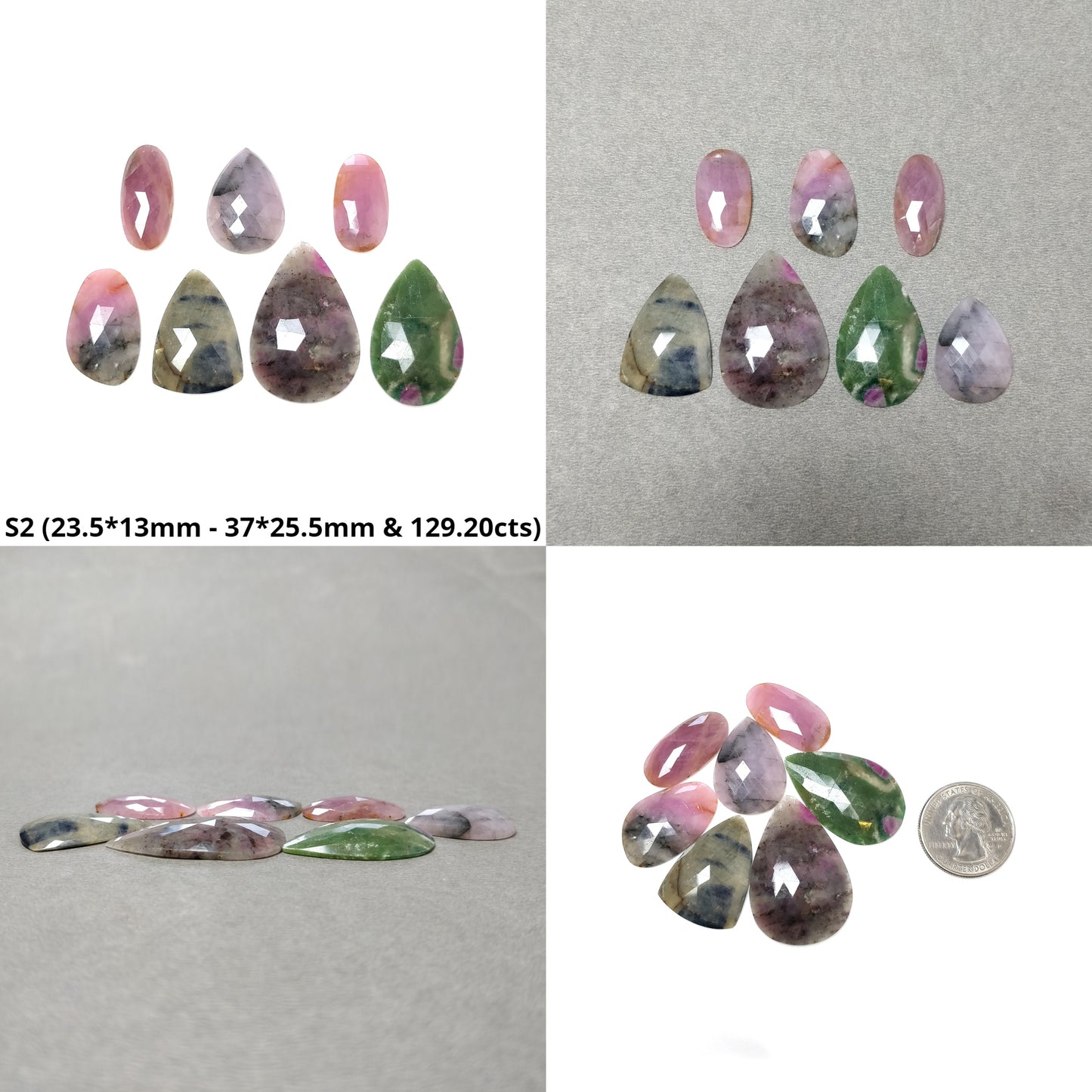 Multi Sapphire Gemstone Rose Cut : Natural Untreated Unheated Oval Pear And Triangle Shape Sets
