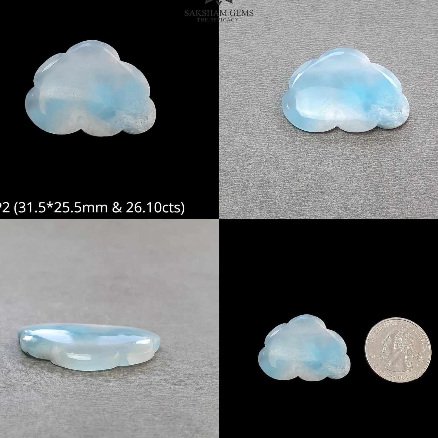 BLUE LARIMAR Gemstone Carving : Natural Untreated Unheated Larimar Bi-Color Hand Carved Cloud