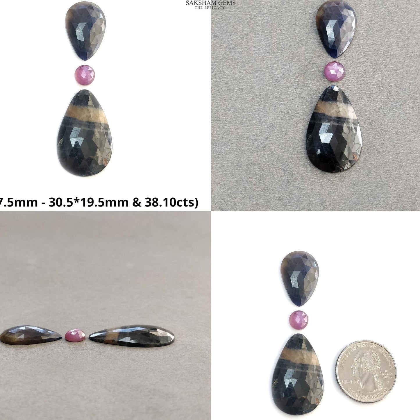 Multi Sapphire Gemstone Rose Cut : Natural Untreated Unheated Sapphire Bi-Color Pear Shape Sets For Jewelry