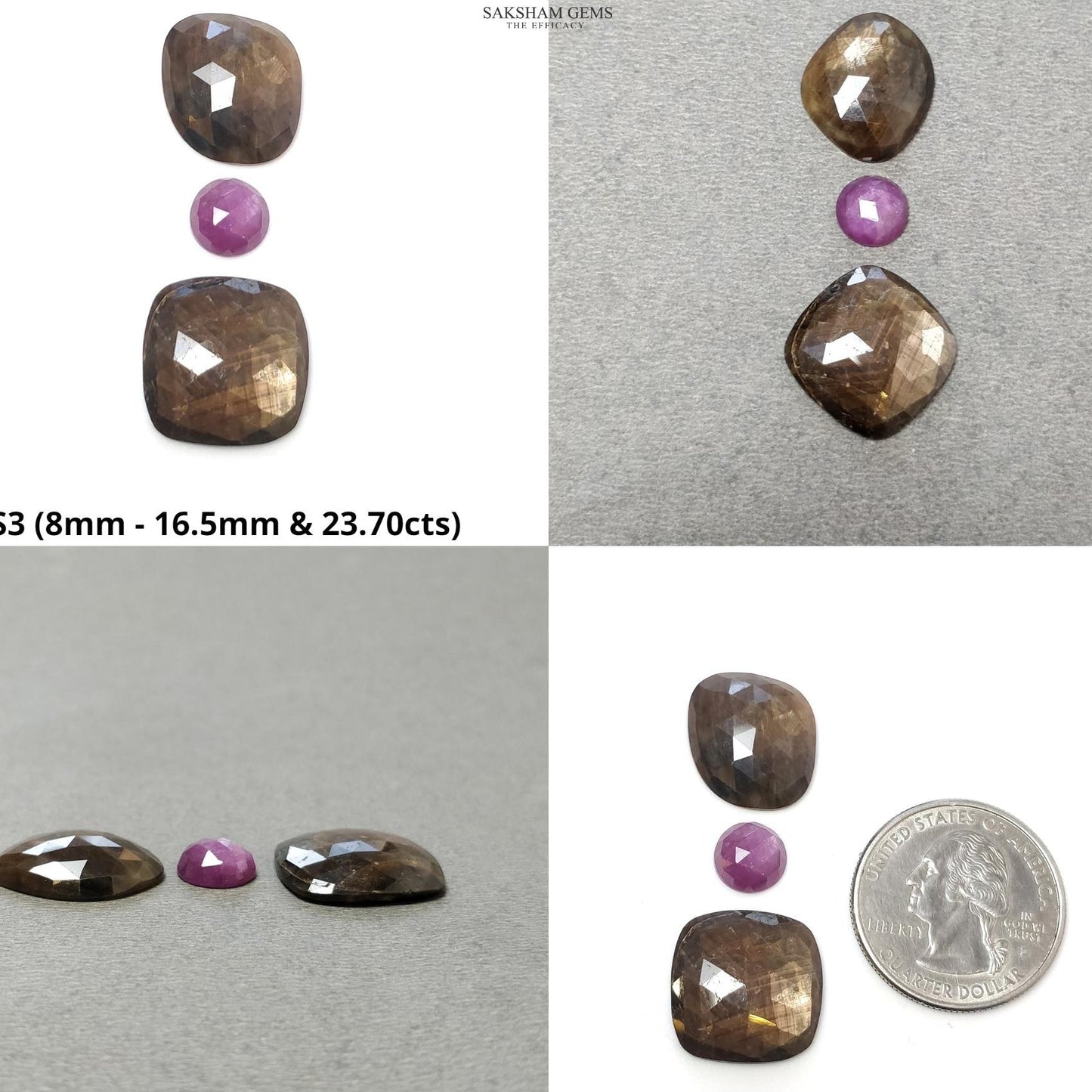 Golden Brown CHOCOLATE And PINK SAPPHIRE Gemstone Rose Cut : Natural Untreated Round Cushion & Uneven Shape 3pcs