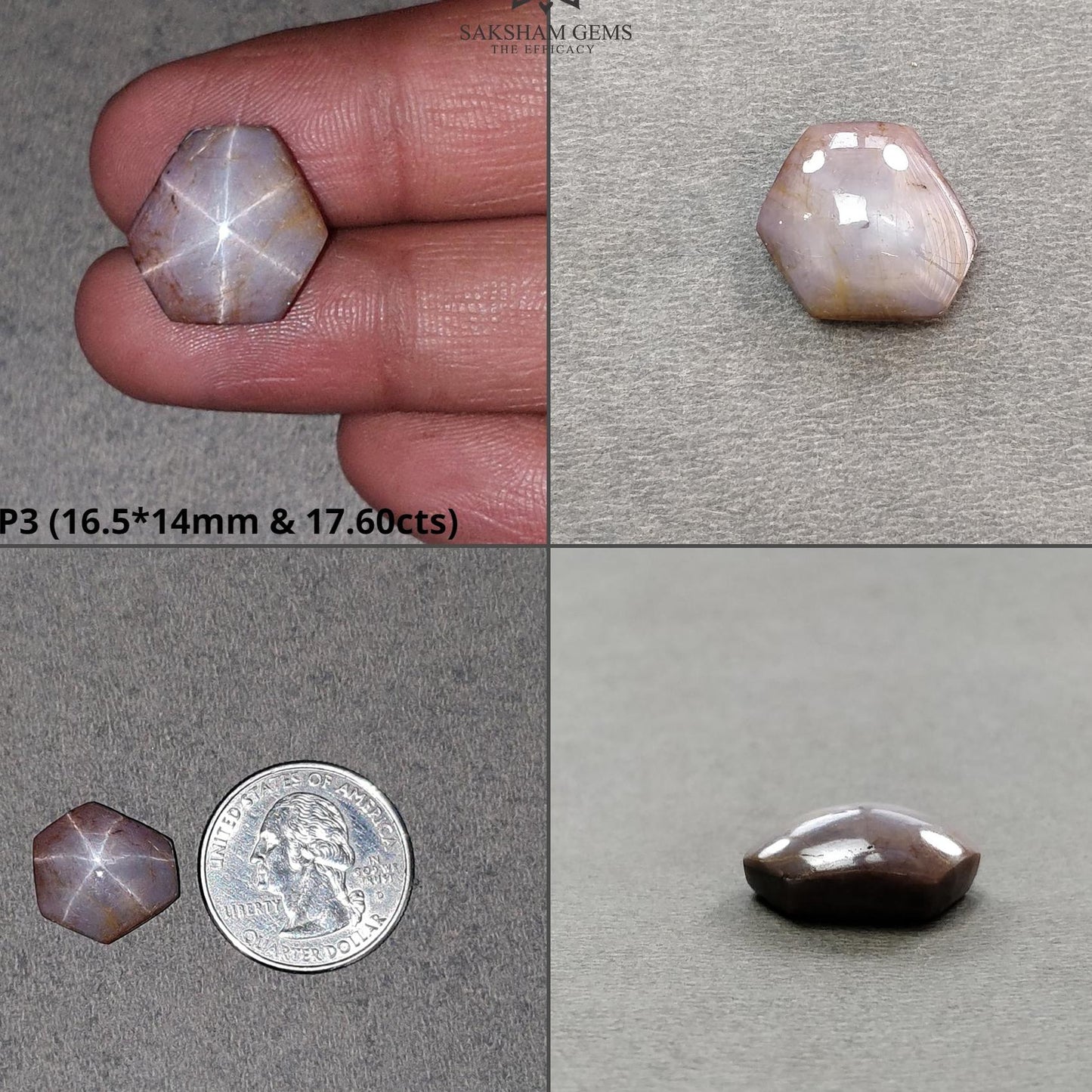 Milky Star Ruby Gemstone Cabochon : 15cts - 17cts Natural Untreated Unheated 6Ray Star Ruby Hexagon Shape
