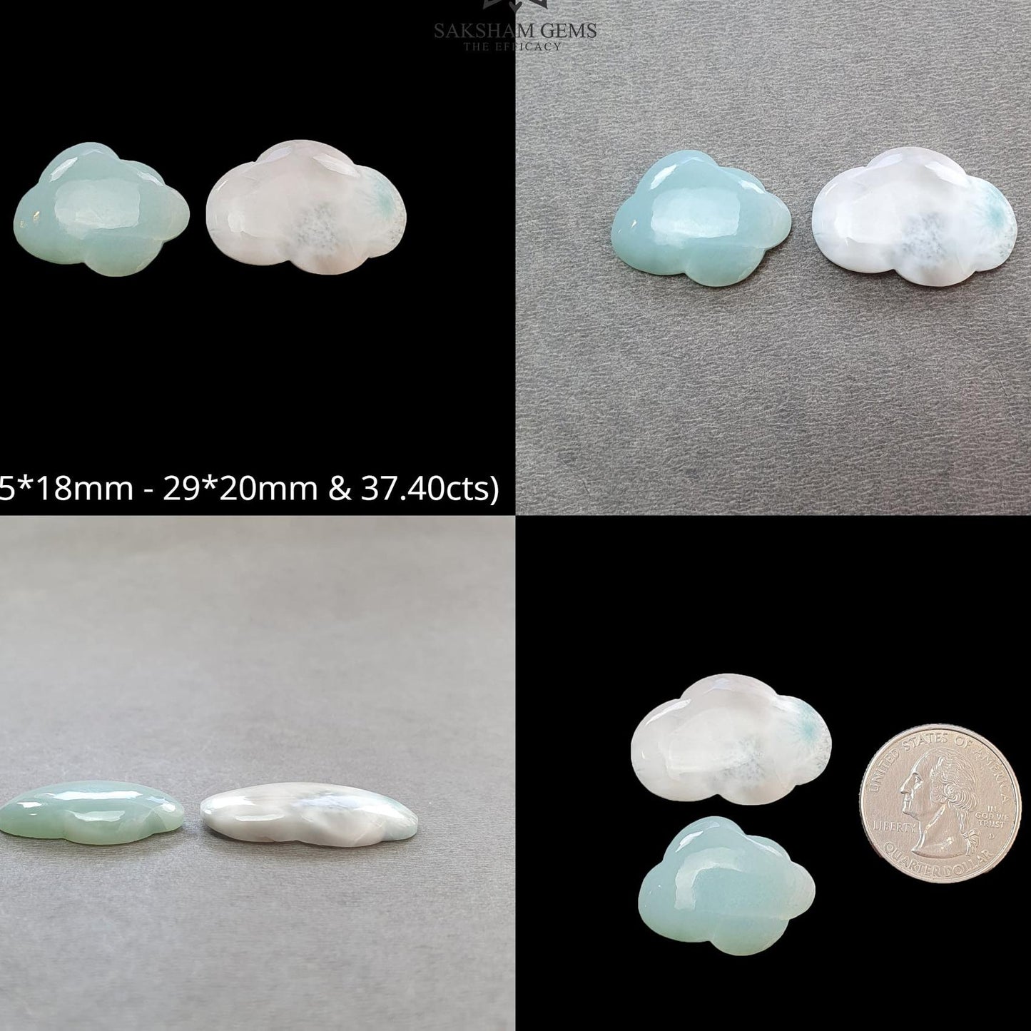 BLUE LARIMAR Gemstone Carving : Natural Untreated Unheated Larimar Bi-Color Hand Carved Cloud