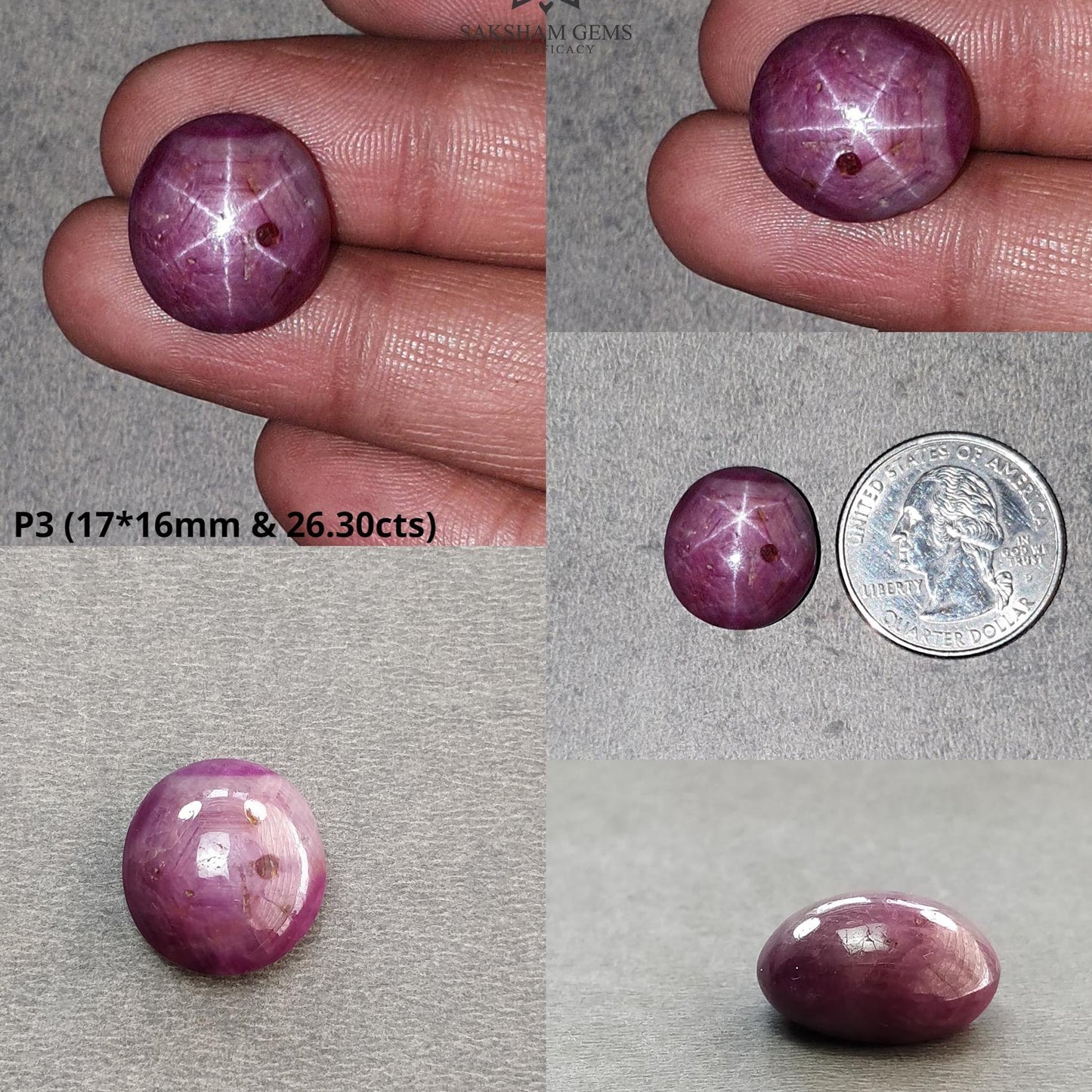 Star Ruby Gemstone Cabochon : 21cts - 60cts Natural Untreated Unheated Red 6Ray Star Ruby Oval And Round Shape