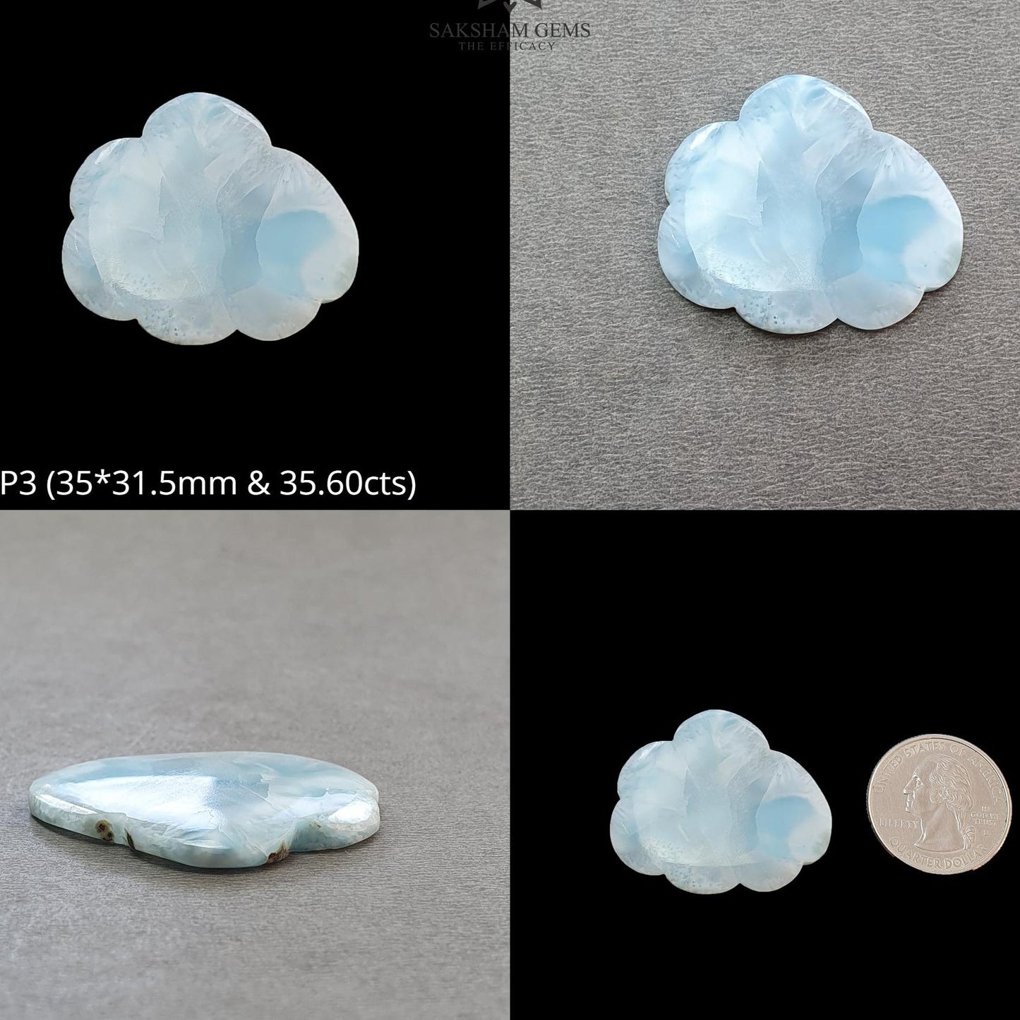 BLUE LARIMAR Gemstone Carving : Natural Untreated Unheated Larimar Bi-Color Hand Carved Cloud