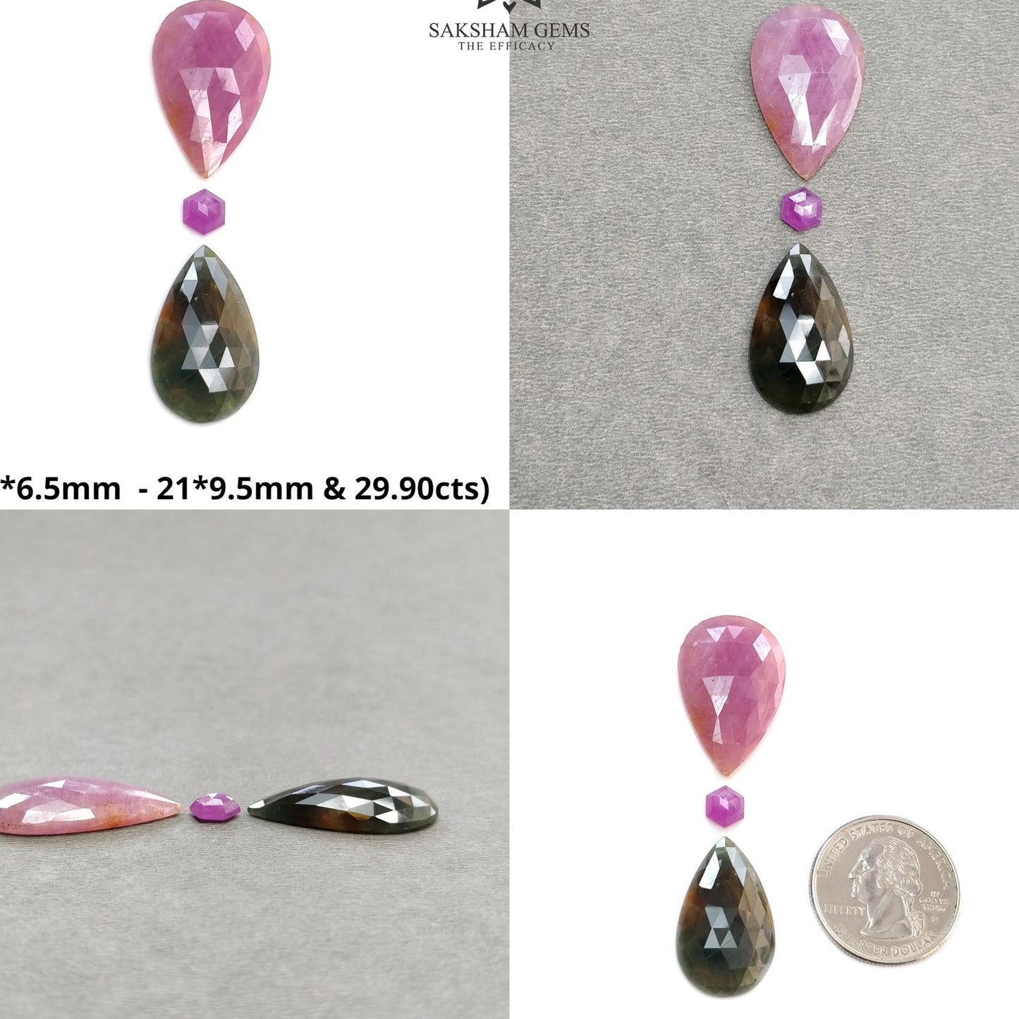 Multi Sapphire Gemstone Rose Cut : Natural Untreated Unheated Sapphire Bi-Color Pear Hexagon Shape 3pcs Sets For Jewelry