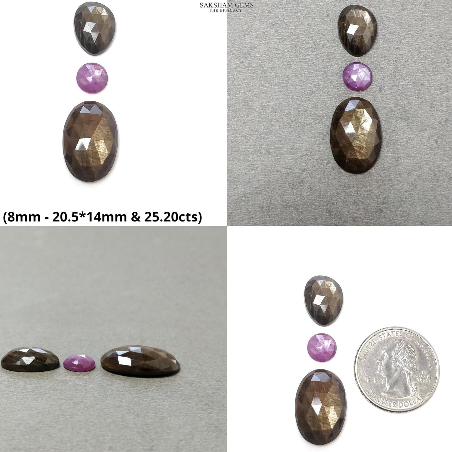 Golden Brown CHOCOLATE And PINK SAPPHIRE Gemstone Rose Cut : Natural Untreated Round Cushion & Uneven Shape 3pcs