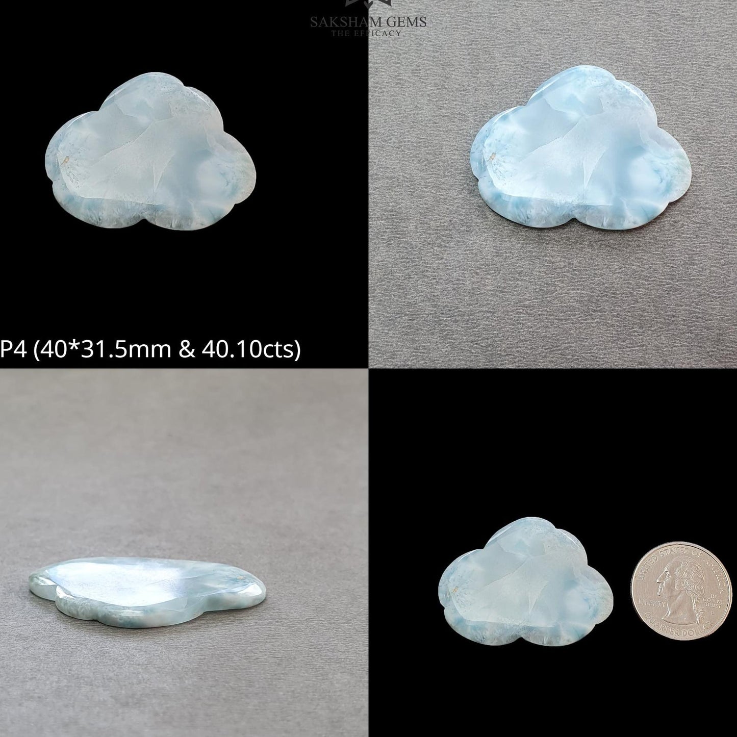 BLUE LARIMAR Gemstone Carving : Natural Untreated Unheated Larimar Bi-Color Hand Carved Cloud