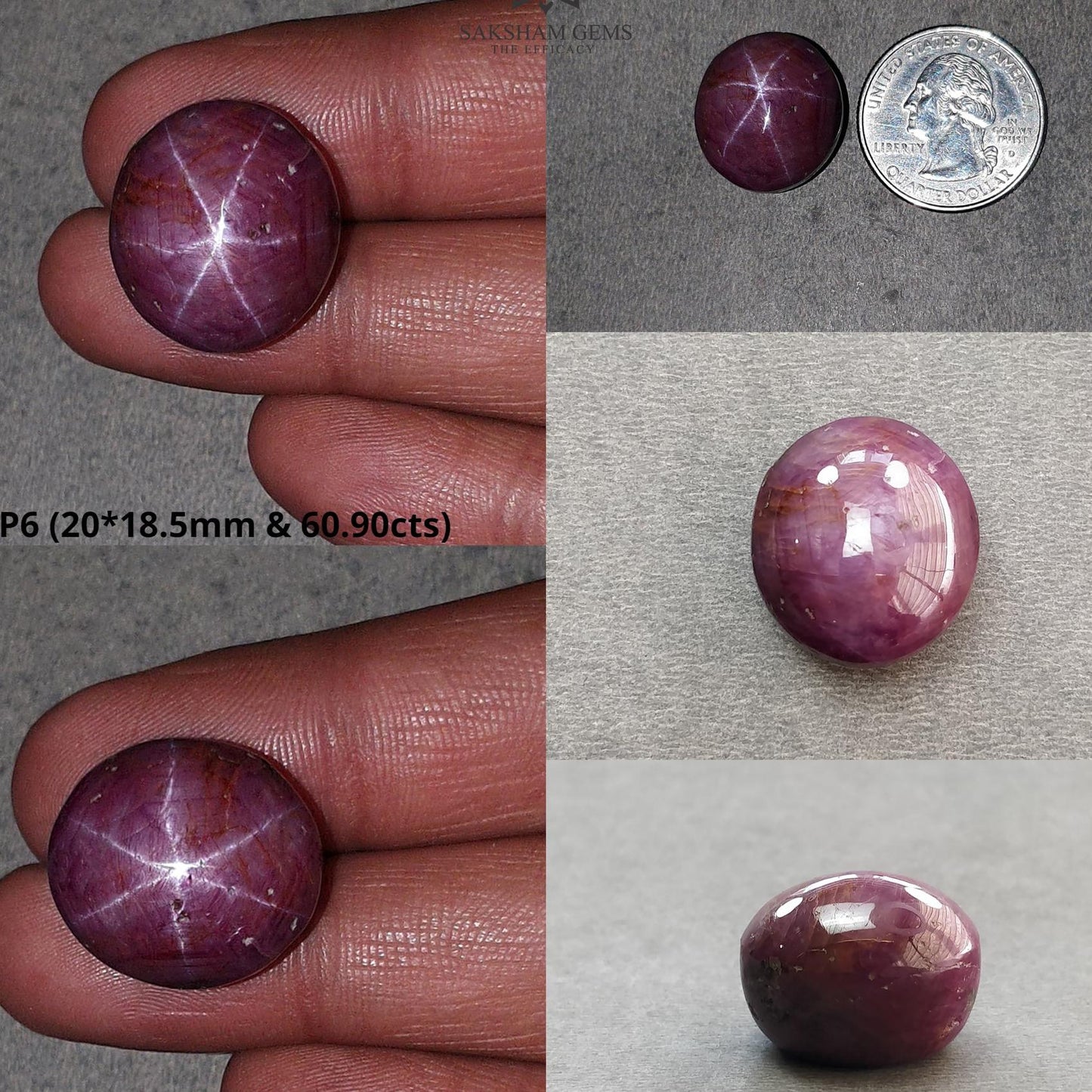 Star Ruby Gemstone Cabochon : 21cts - 60cts Natural Untreated Unheated Red 6Ray Star Ruby Oval And Round Shape