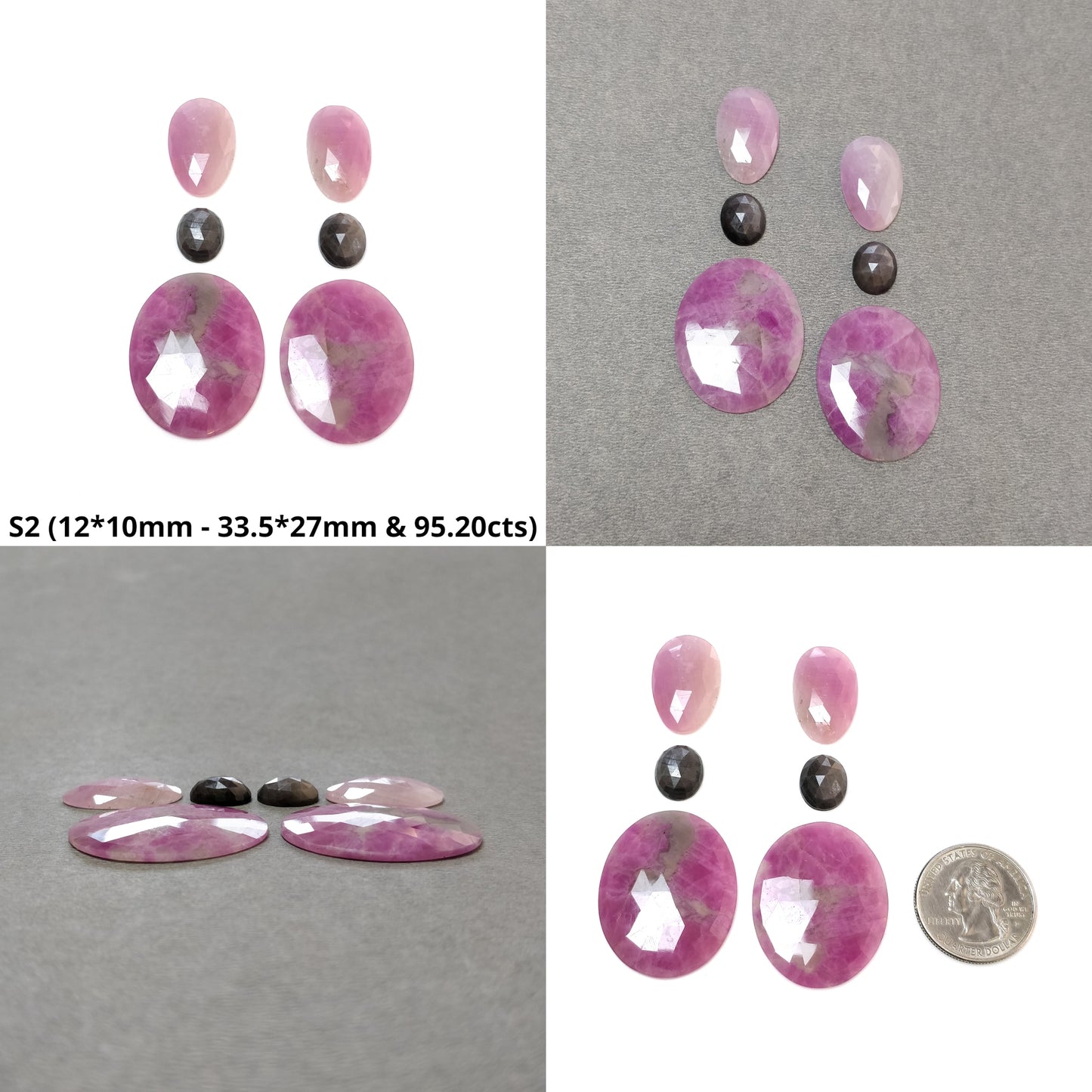 Pink & Chocolate Blue Sapphire Gemstone Rose Cut : Natural Untreated Unheated Round Oval Egg And Uneven Shape 6pcs Sets