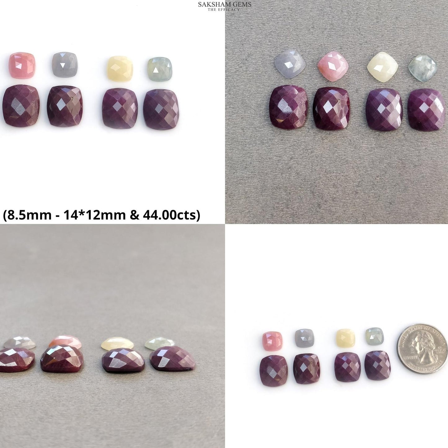 RUBY And Multi SAPPHIRE Gemstone Rose & Checker Cut : Natural Untreated Ruby Sapphire Cushion Shape 8pcs Lots