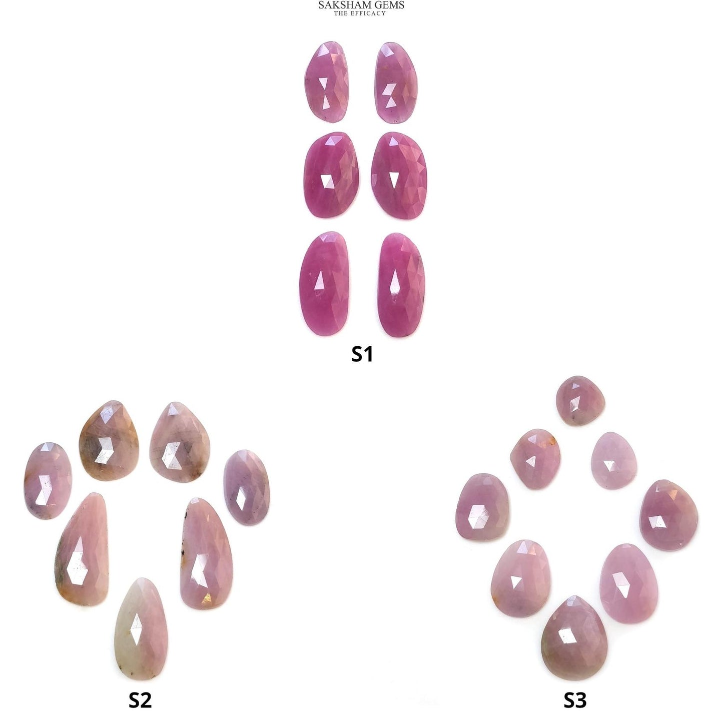 Pink Sapphire Gemstone Rose Cut : Natural Untreated Unheated Pear Oval & Uneven Shape Lots