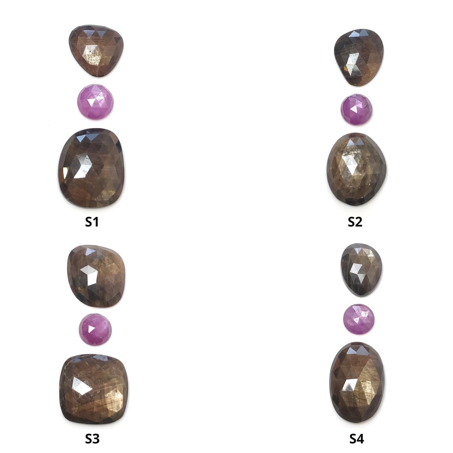 Golden Brown CHOCOLATE And PINK SAPPHIRE Gemstone Rose Cut : Natural Untreated Round Cushion & Uneven Shape 3pcs