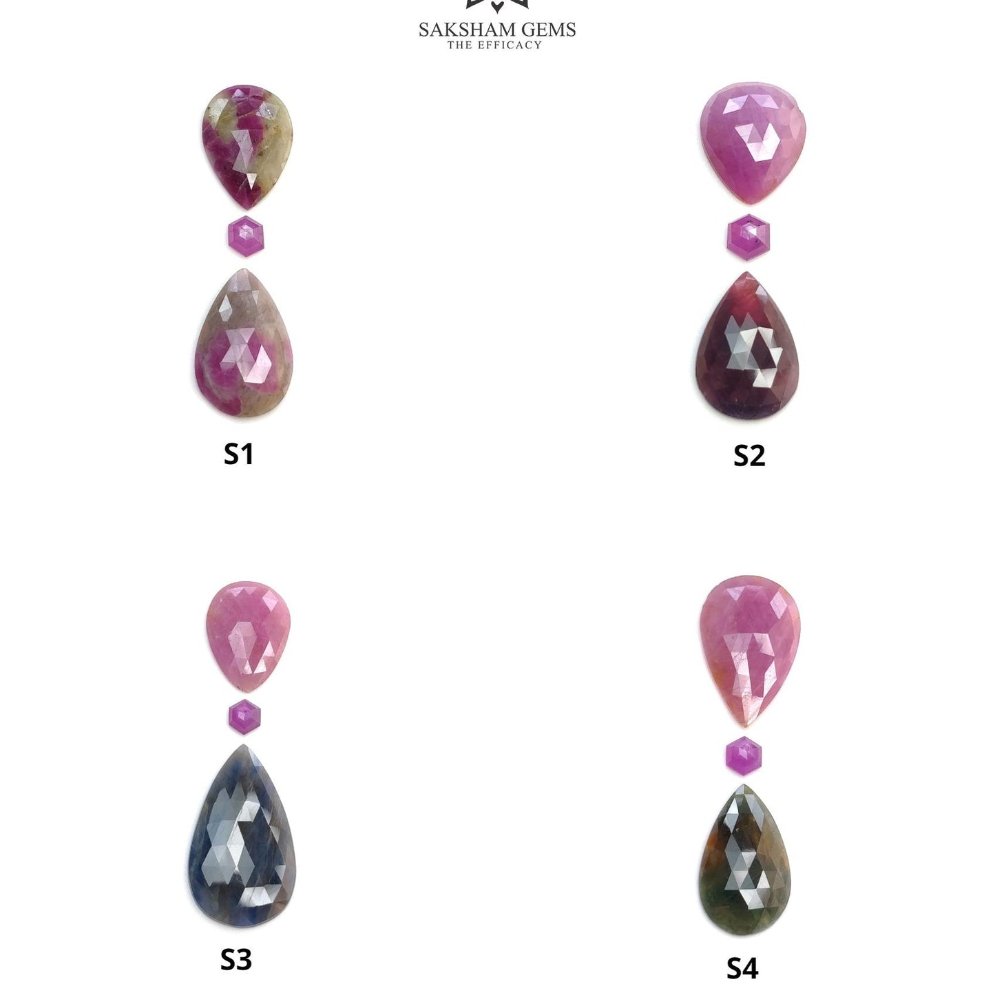 Multi Sapphire Gemstone Rose Cut : Natural Untreated Unheated Sapphire Bi-Color Pear Hexagon Shape 3pcs Sets For Jewelry