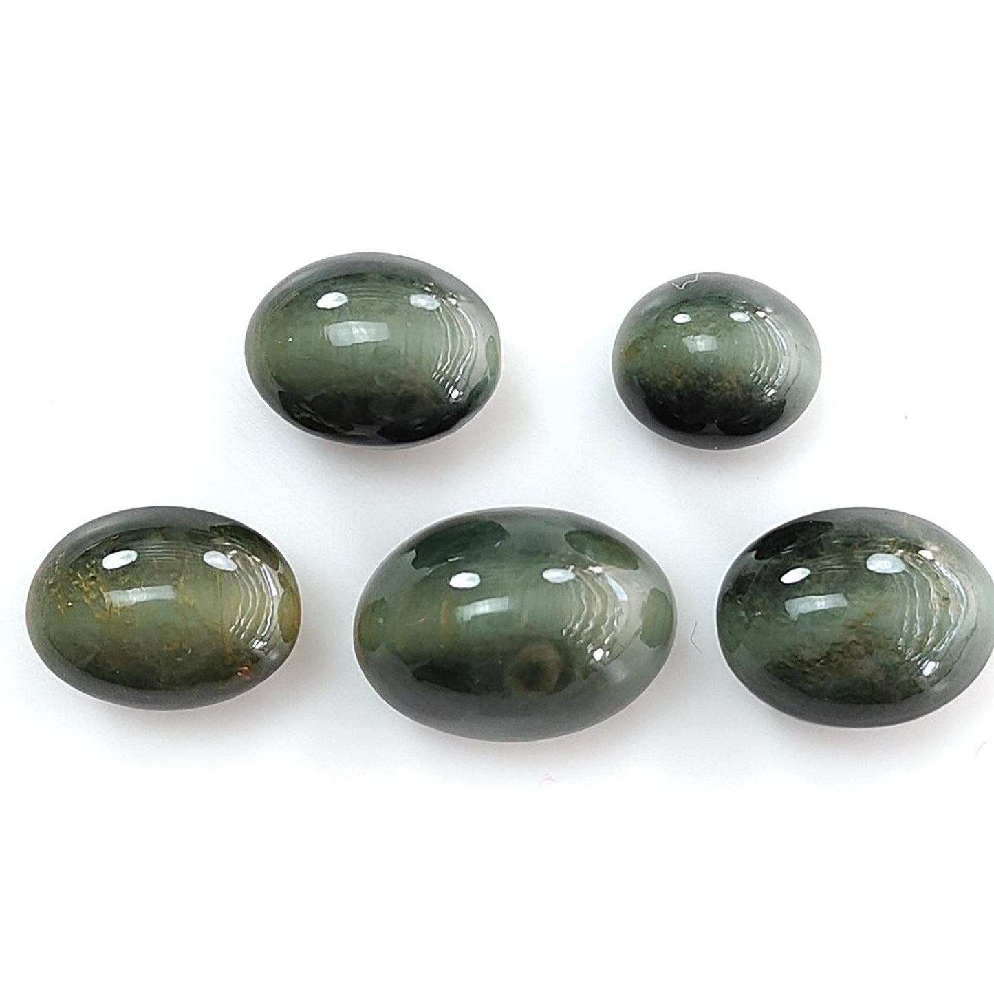 White Opal & Chrysoberyl Cat's Eye Gemstone Cabochon: Natural Untreated Unheated Color Enhanced Bi-color Opal Shape Gemstone Set For Jewelry