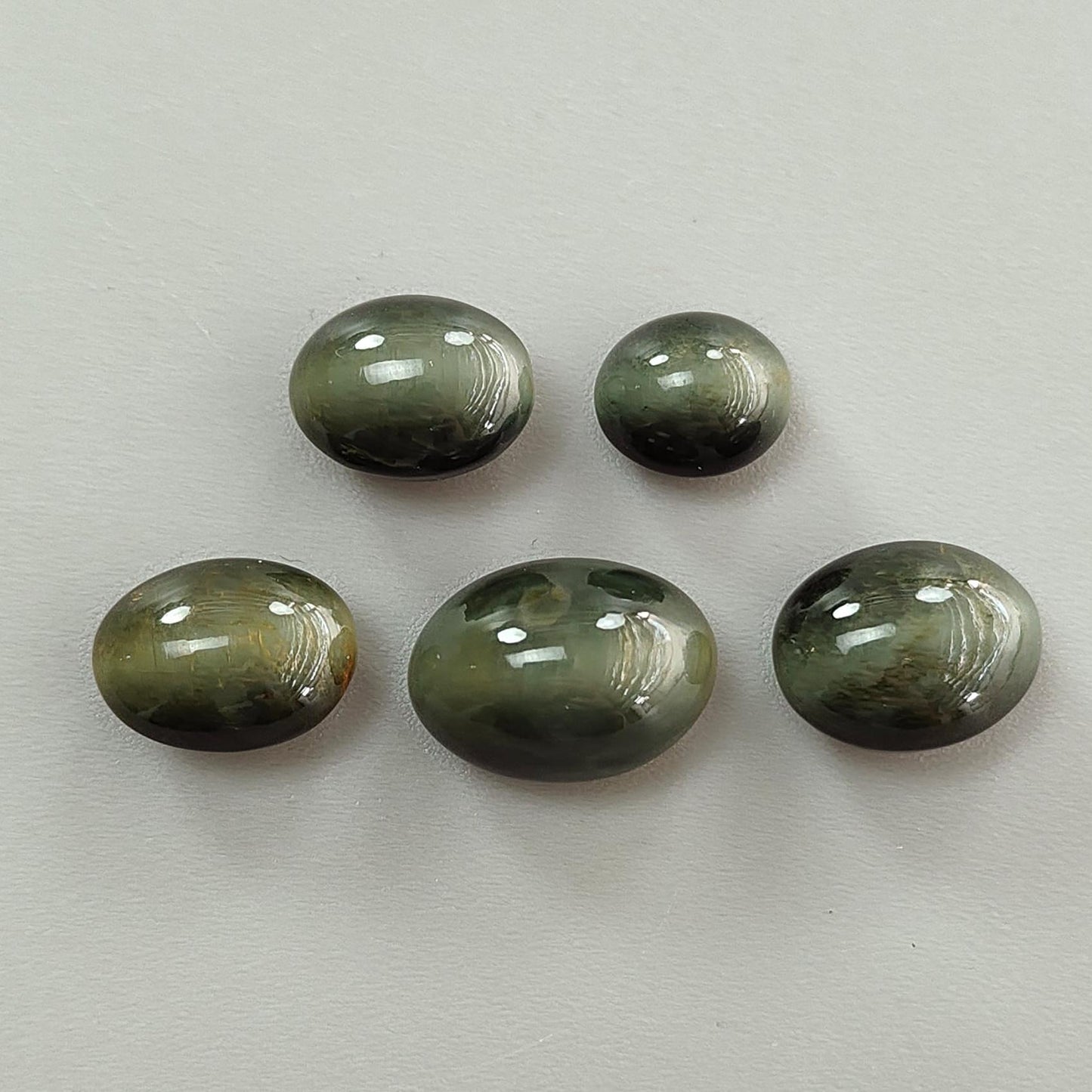 White Opal & Chrysoberyl Cat's Eye Gemstone Cabochon: Natural Untreated Unheated Color Enhanced Bi-color Opal Shape Gemstone Set For Jewelry