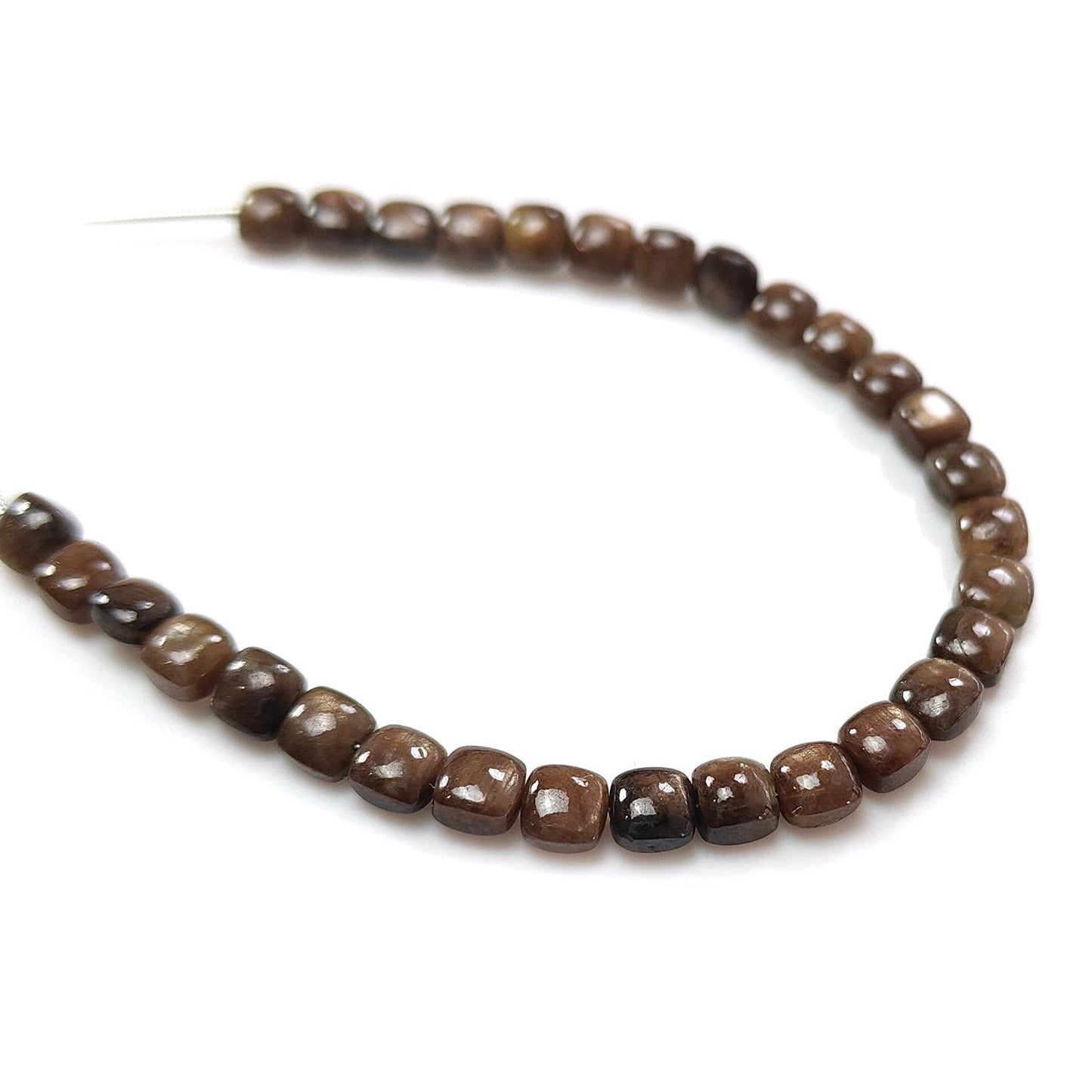 Golden Chocolate Sapphire Smooth Loose Beads: 32.00cts (Approx) Natural Untreated Sapphire Gemstone Cushion Shape Beads 5mm 5.75" Strand