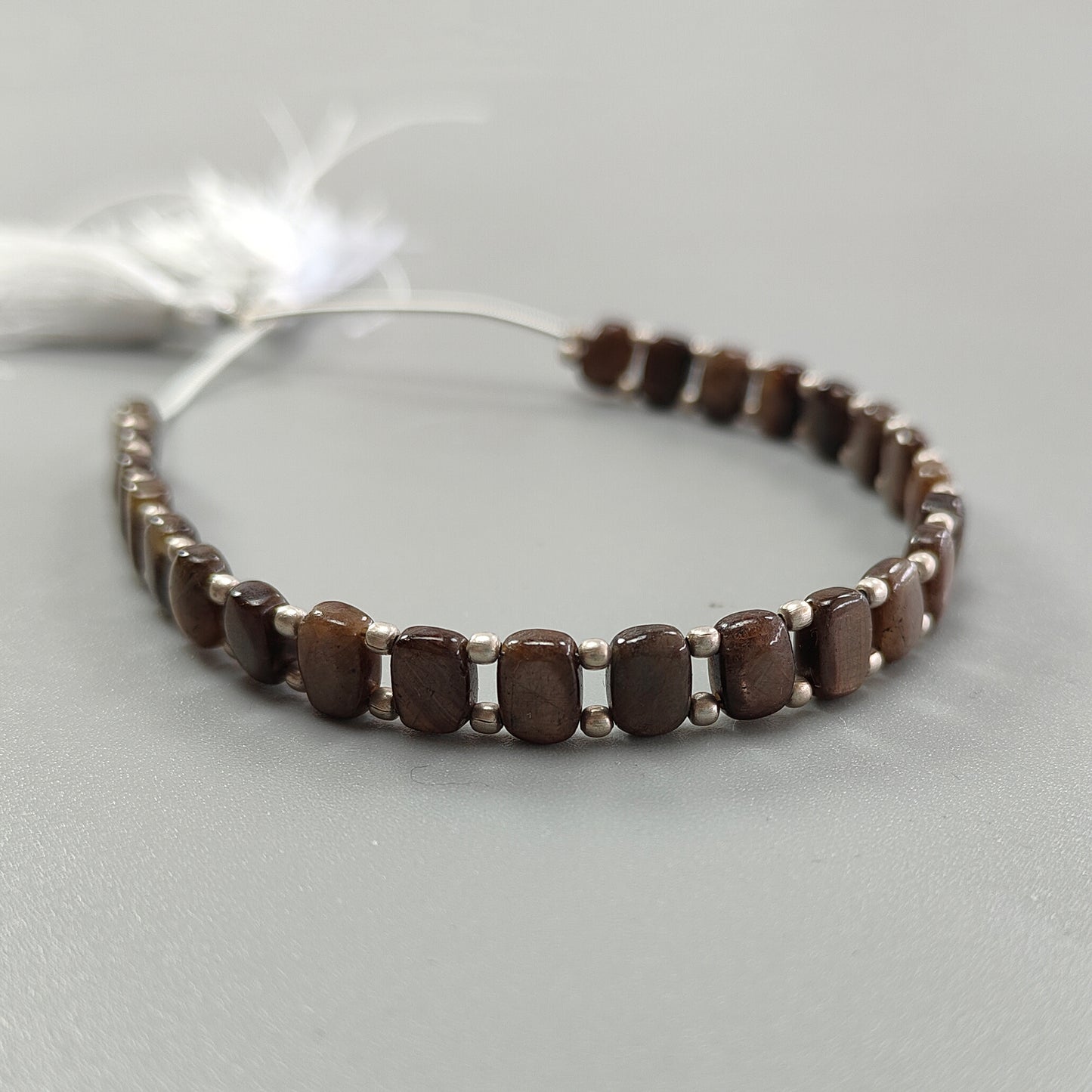 Chocolate Sapphire Smooth Loose Beads: 57.30cts Natural 925 Silver Golden Sapphire Gemstone Cushion Beads 7.5mm 6.75" Strand for Bracelet