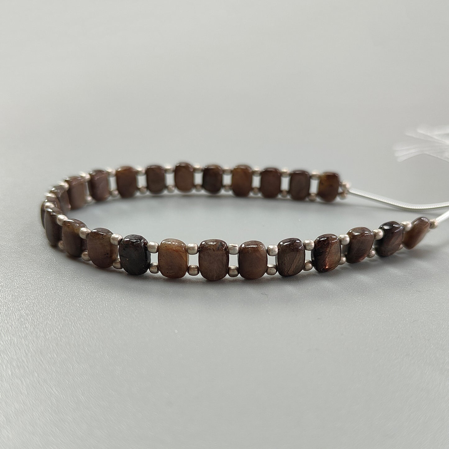 Chocolate Sapphire Smooth Loose Beads: 57.30cts Natural 925 Silver Golden Sapphire Gemstone Cushion Beads 7.5mm 6.75" Strand for Bracelet