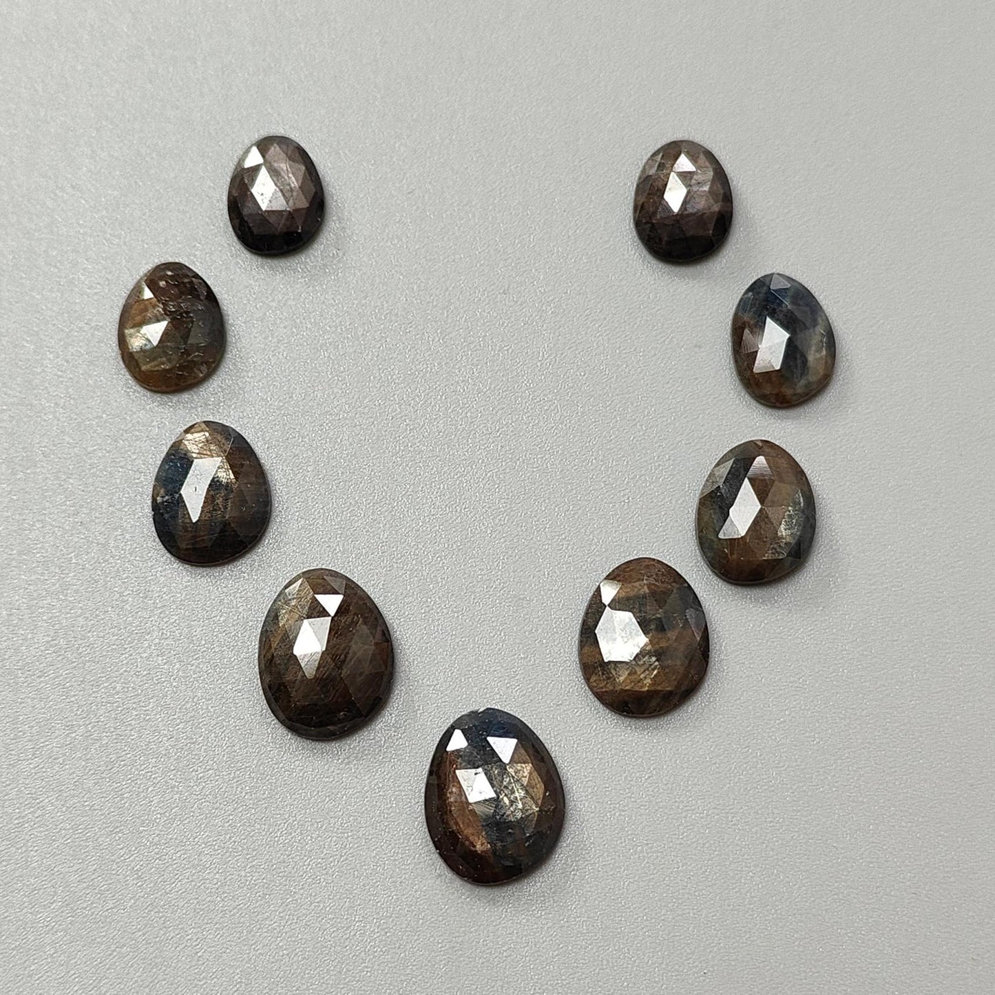 Golden Brown Chocolate Sapphire Gemstone Rose Cut Slices: Natural Untreated Sapphire Faceted Egg Shape 9pcs Lot for Jewelry
