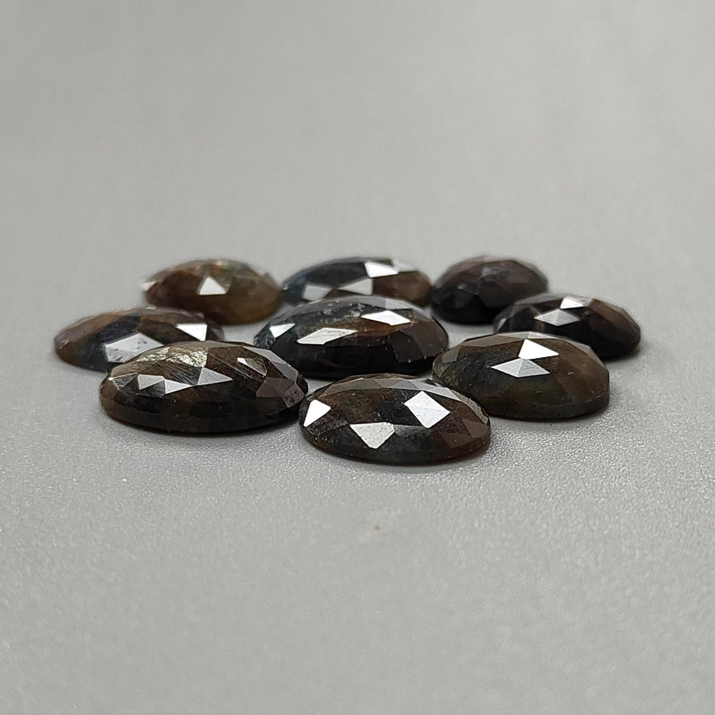 Golden Brown Chocolate Sapphire Gemstone Rose Cut Slices: Natural Untreated Sapphire Faceted Egg Shape 9pcs Lot for Jewelry