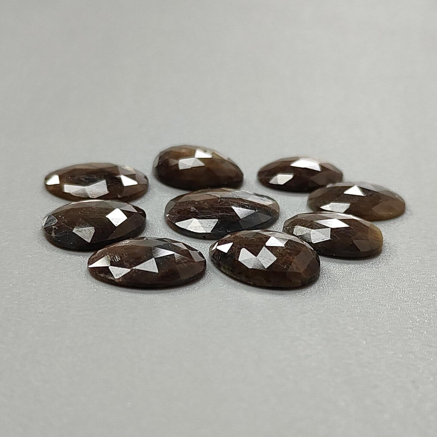 Golden Brown Chocolate Sapphire Gemstone Rose Cut Slices: Natural Untreated Sapphire Faceted Egg Shape 9pcs Lot for Jewelry