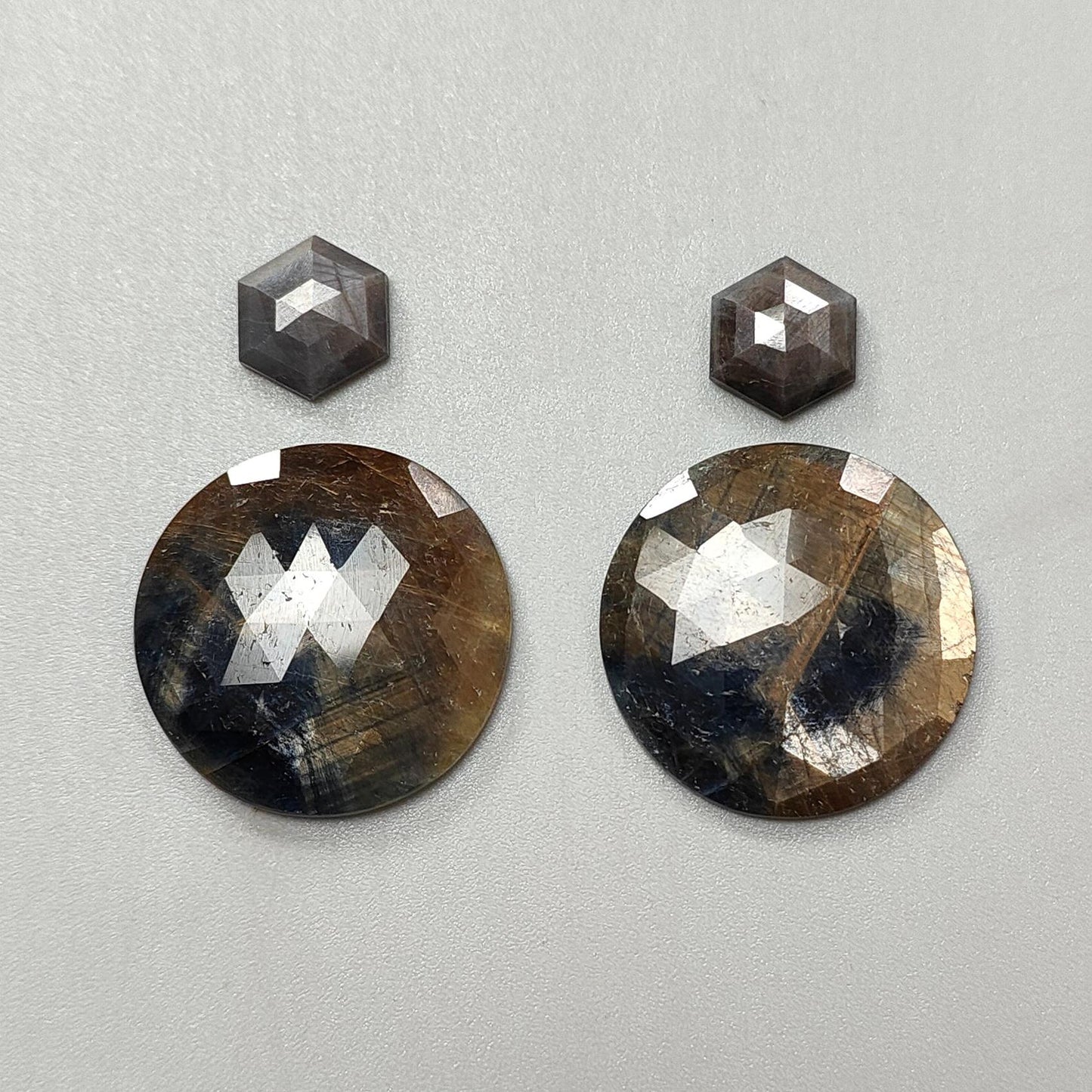 Golden Brown Chocolate Sapphire Gemstone Rose Cut Slices: 90.80cts Natural Untreated Sapphire Round Shape 13*11mm - 29mm 4pcs Set