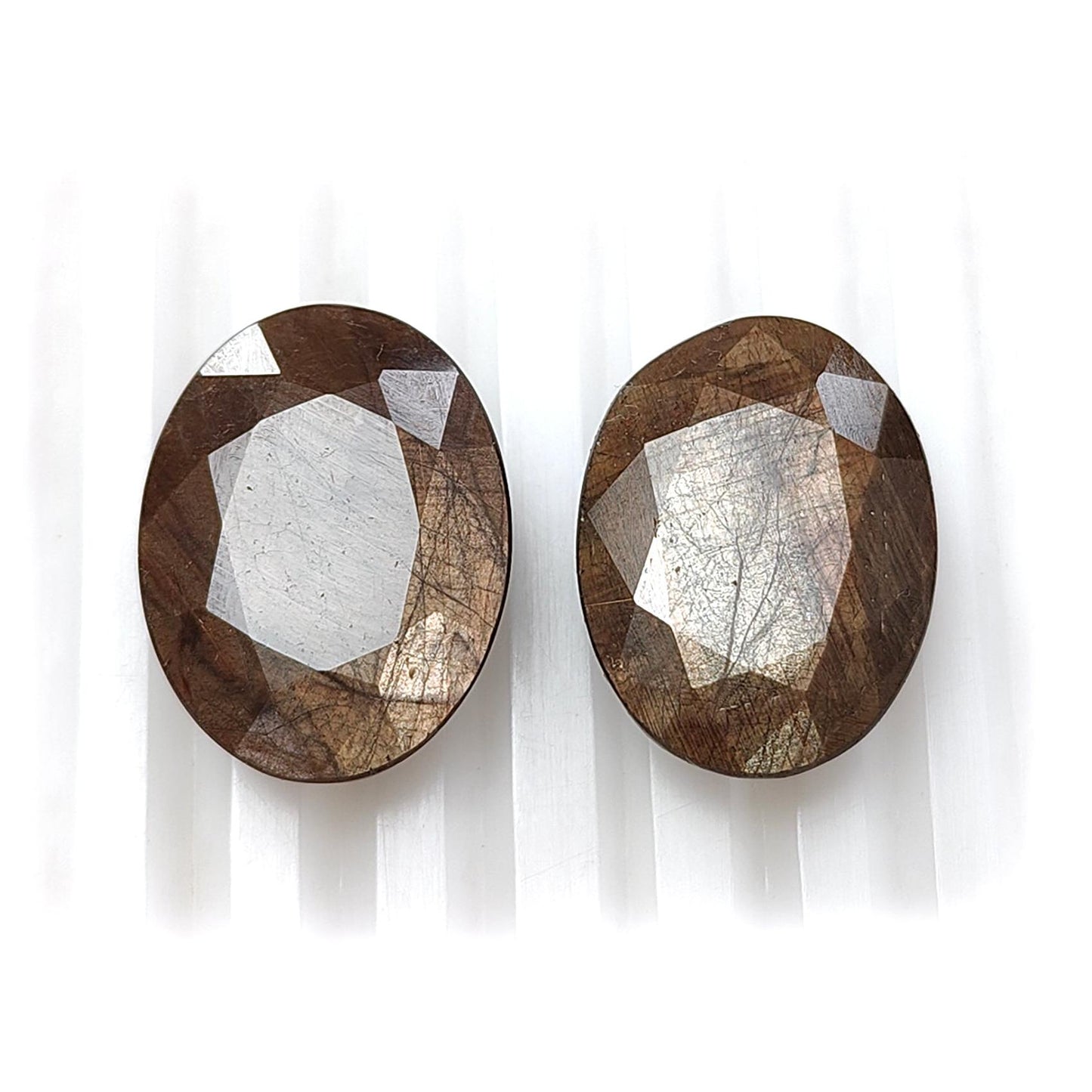 Golden Brown & Silver Gray Sapphire Faceted Cut: Natural Untreated Unheated Sapphire Gemstone Oval, Rectangle Shape 2pcs, 3pcs, 4pcs Set