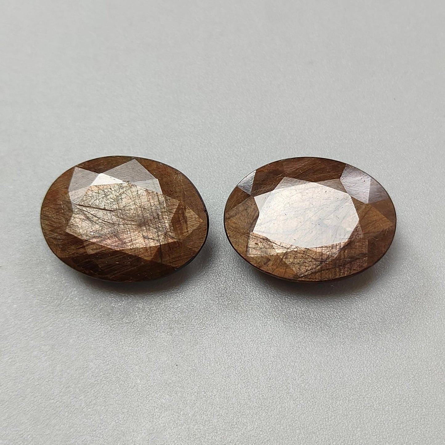 Golden Brown & Silver Gray Sapphire Faceted Cut: Natural Untreated Unheated Sapphire Gemstone Oval, Rectangle Shape 2pcs, 3pcs, 4pcs Set