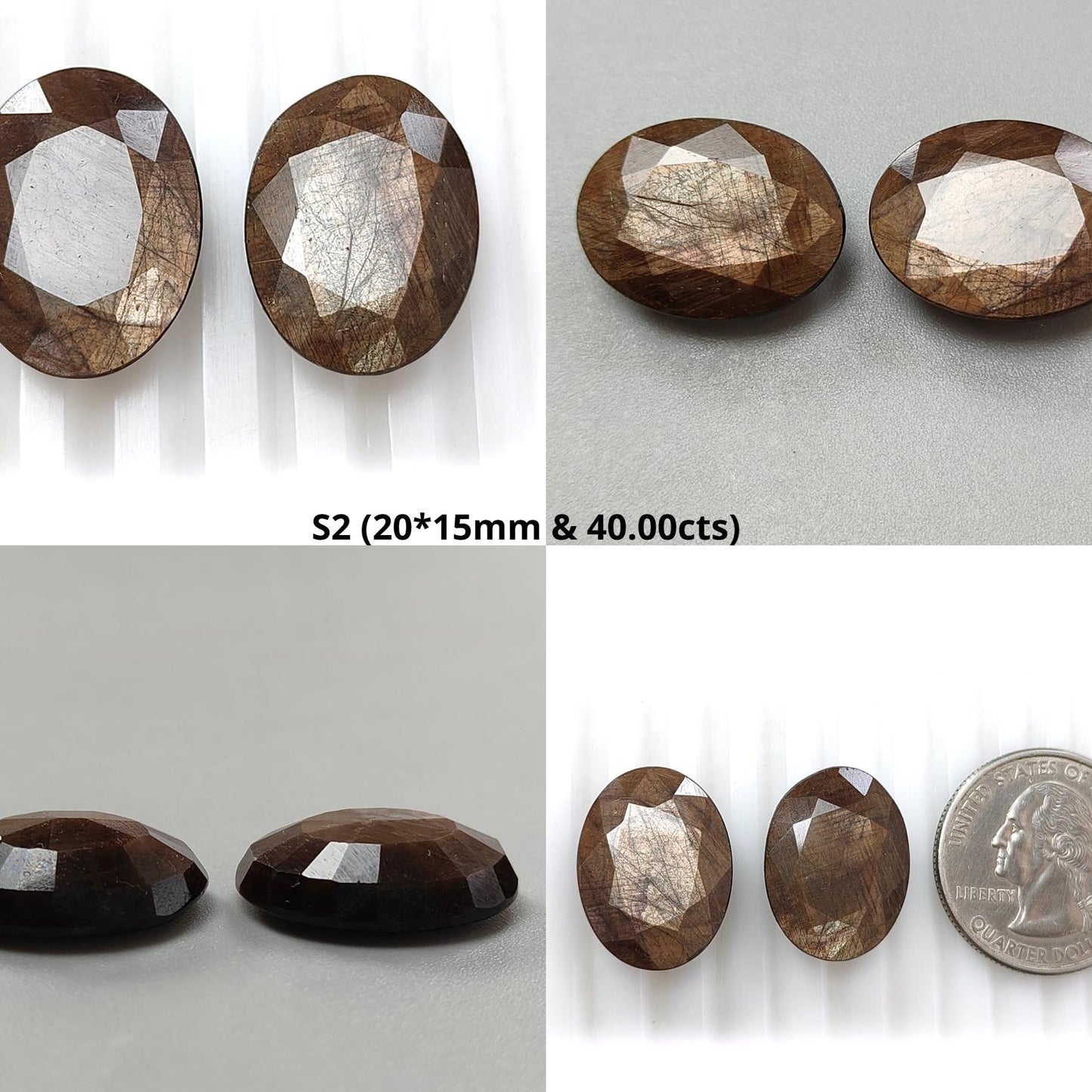 Golden Brown & Silver Gray Sapphire Faceted Cut: Natural Untreated Unheated Sapphire Gemstone Oval, Rectangle Shape 2pcs, 3pcs, 4pcs Set