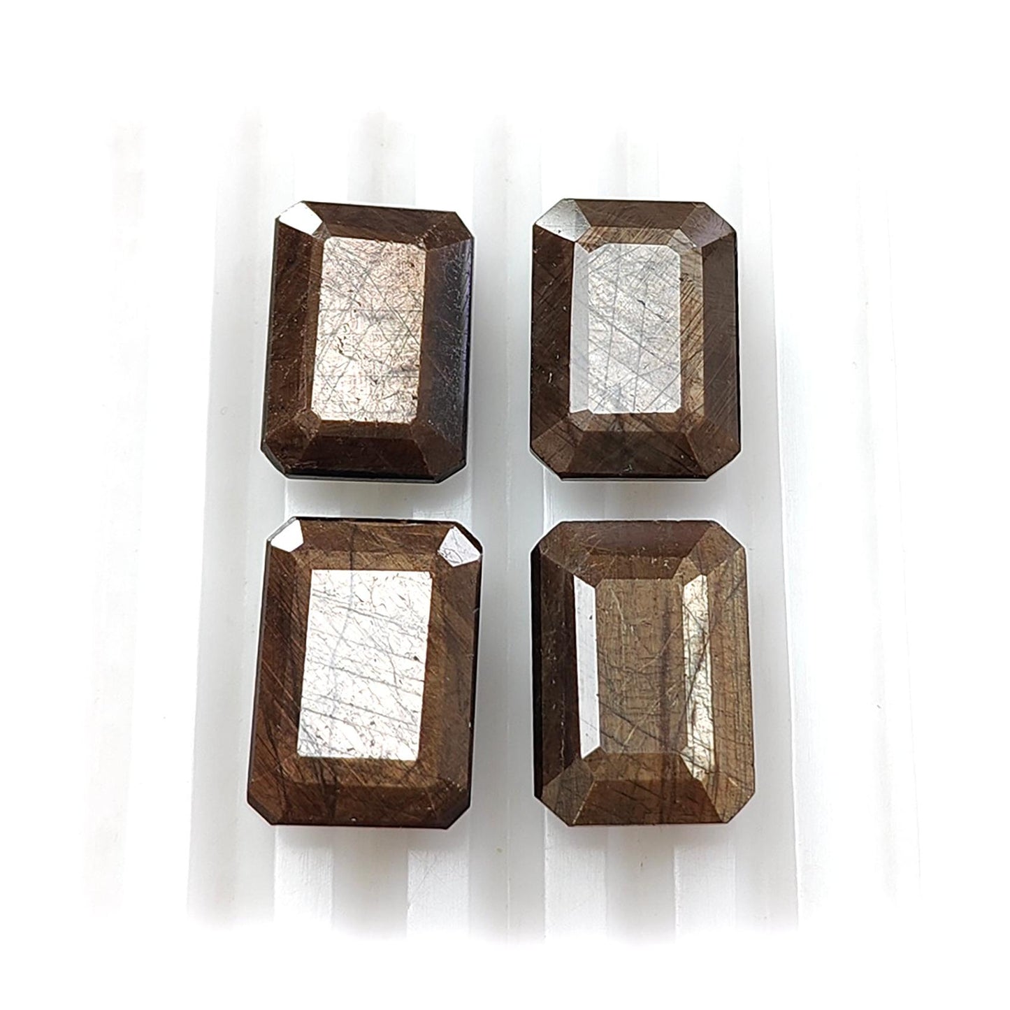 Golden Brown & Silver Gray Sapphire Faceted Cut: Natural Untreated Unheated Sapphire Gemstone Oval, Rectangle Shape 2pcs, 3pcs, 4pcs Set