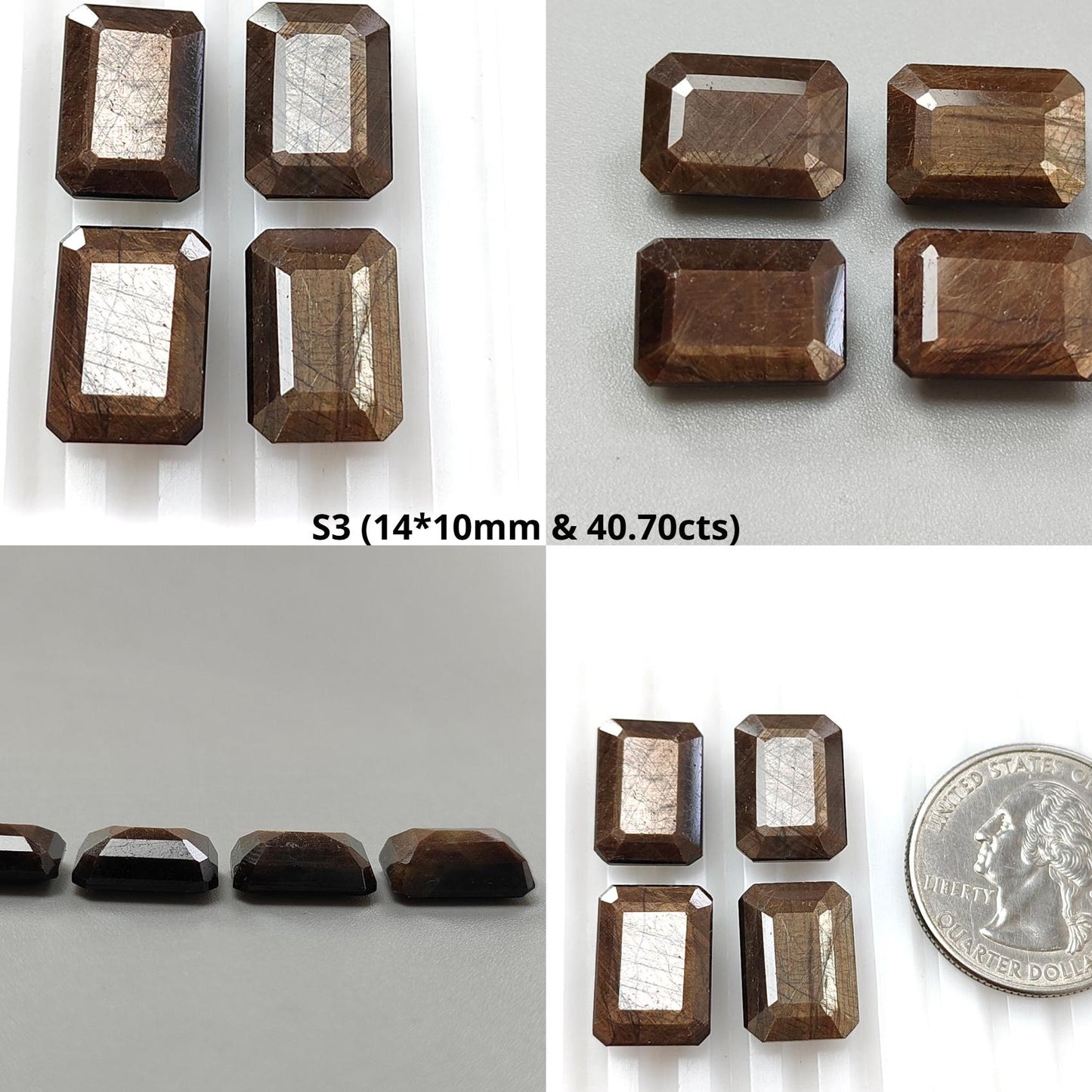 Golden Brown & Silver Gray Sapphire Faceted Cut: Natural Untreated Unheated Sapphire Gemstone Oval, Rectangle Shape 2pcs, 3pcs, 4pcs Set